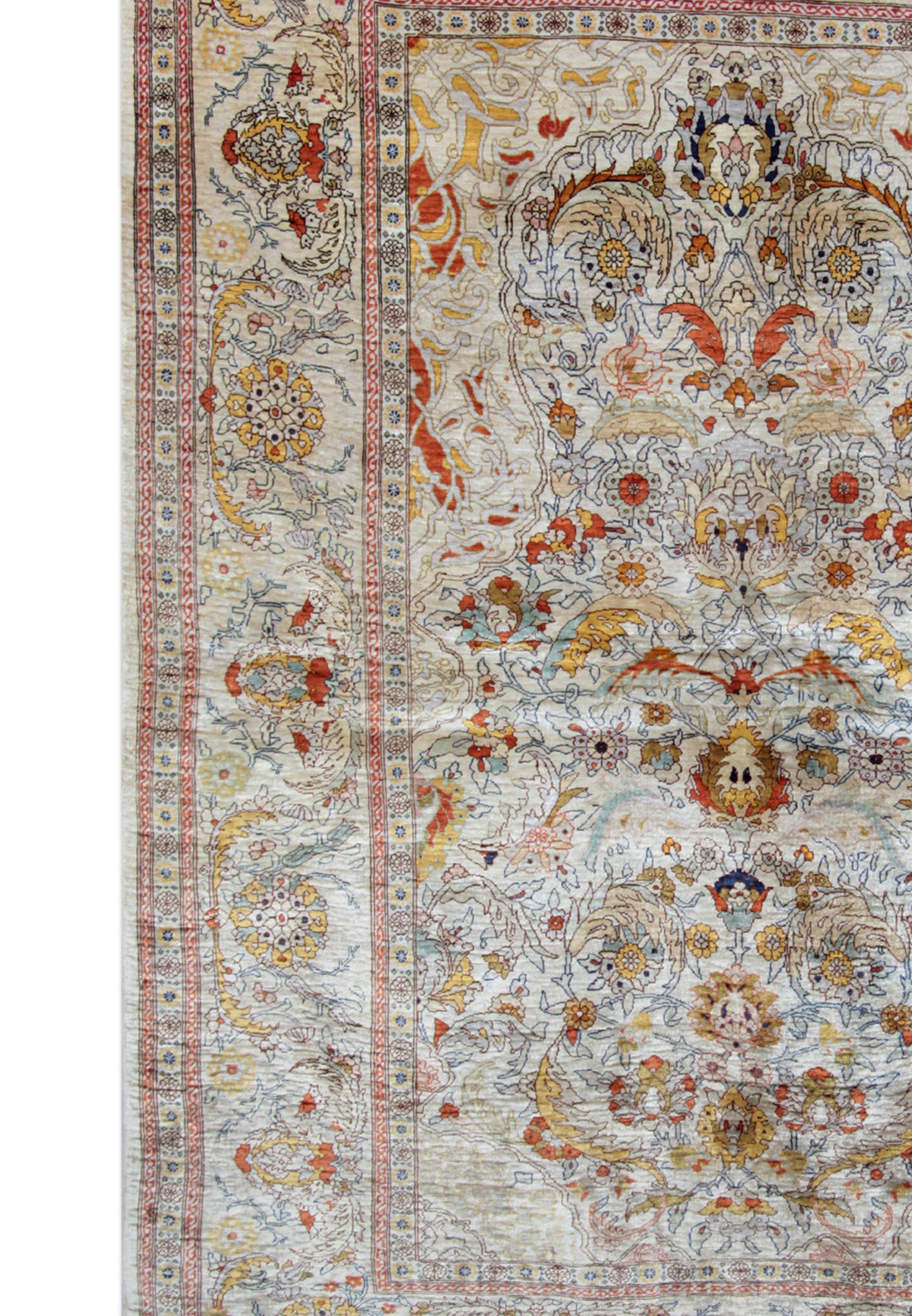 Handgefertigter Teppich aus reiner Seide, elegante türkische Hierkeh- orientalische Teppiche im Angebot 1