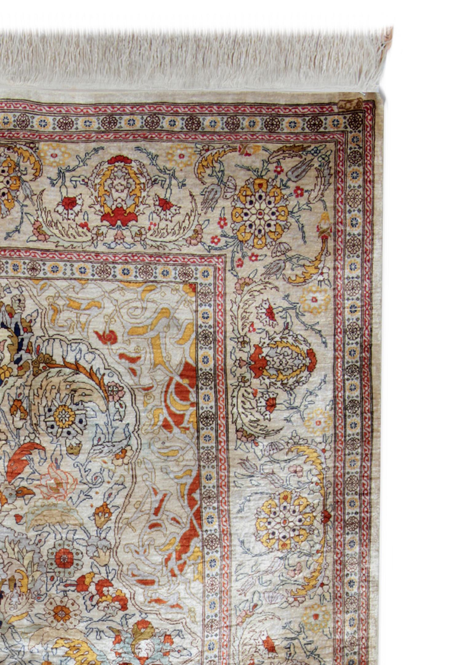 Handmade Carpet Pure Silk Rug, Elegant Turkish Herekeh Oriental Rugs For Sale 3