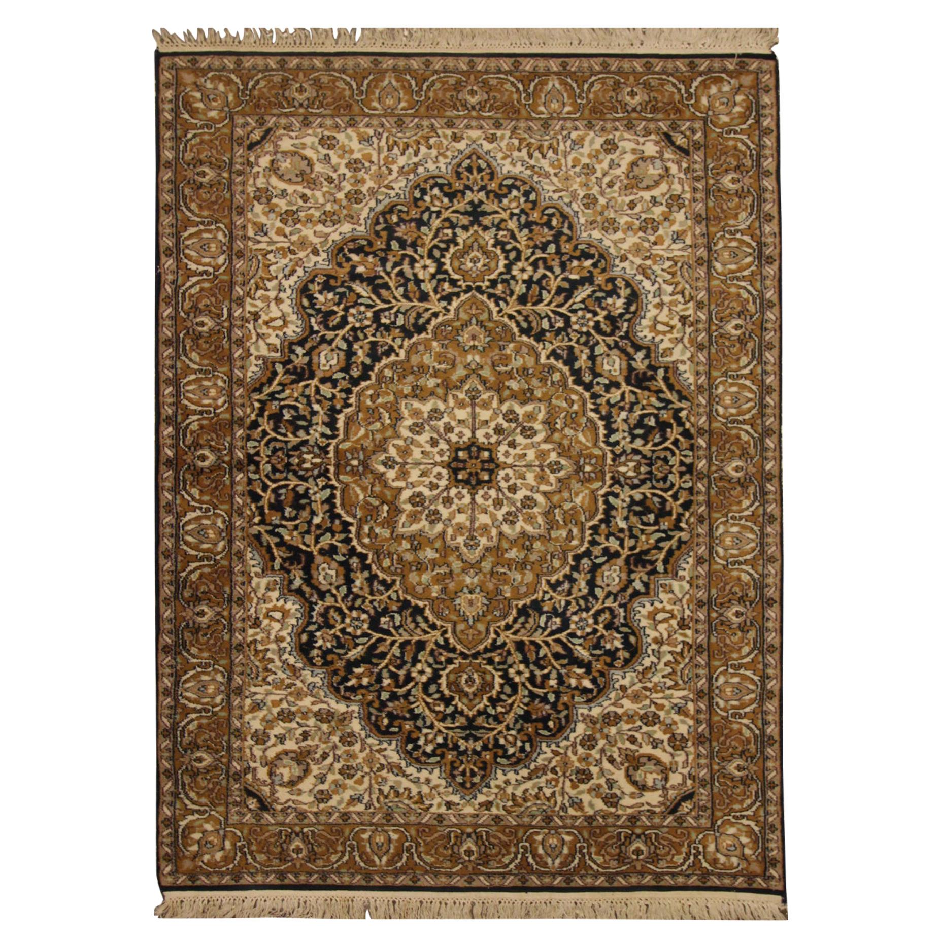 Handgefertigter Teppich Qualität Vintage Indischer Teppich Orientalische Creme Wolle Wohnzimmerteppich im Angebot