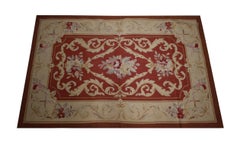 Handmade Carpet Red Wool Needlepoint Rug Traditional Beige Area Rug