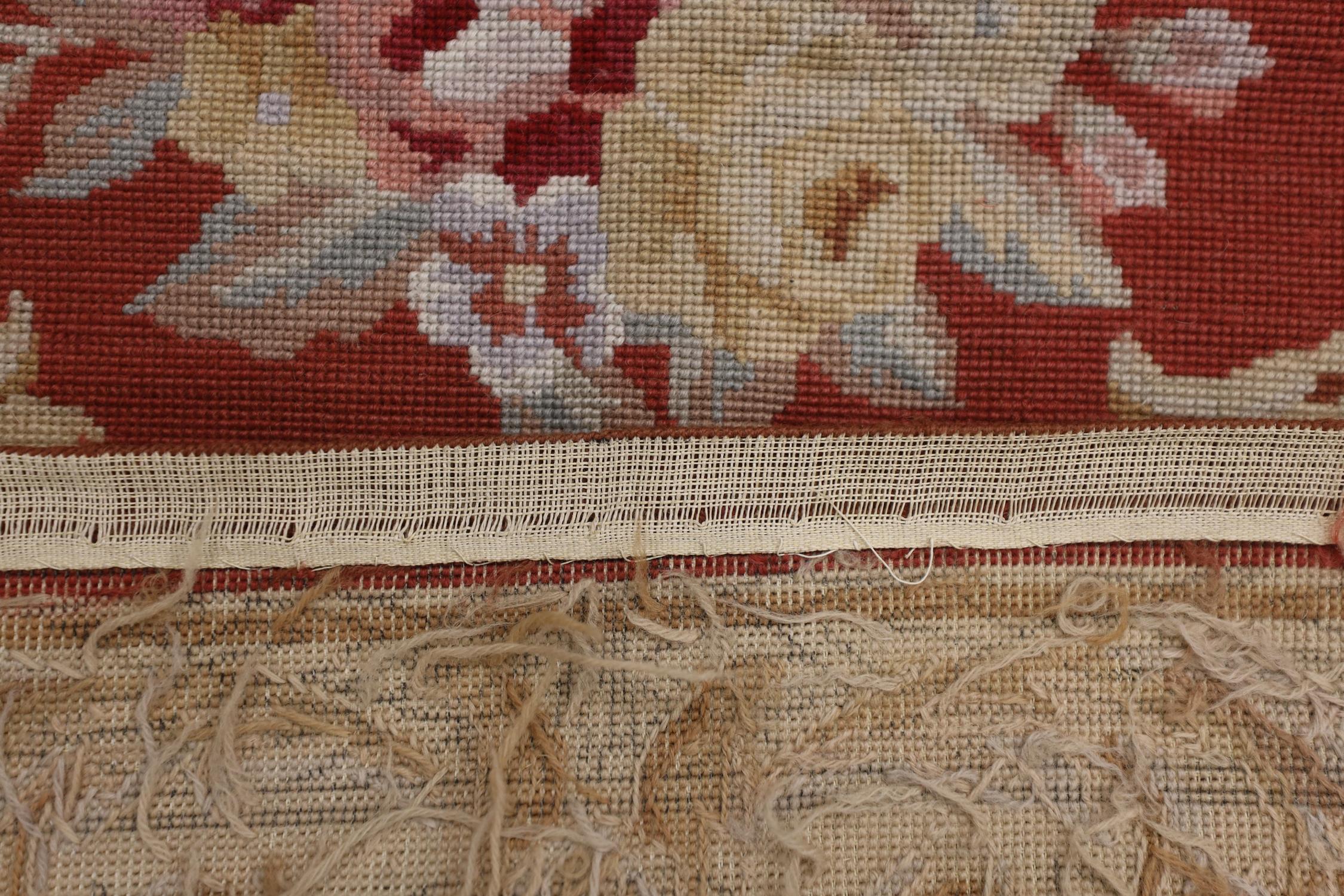 Needlework Handmade Carpet Red Wool Needlepoint Rug Traditional Beige Area Rug For Sale