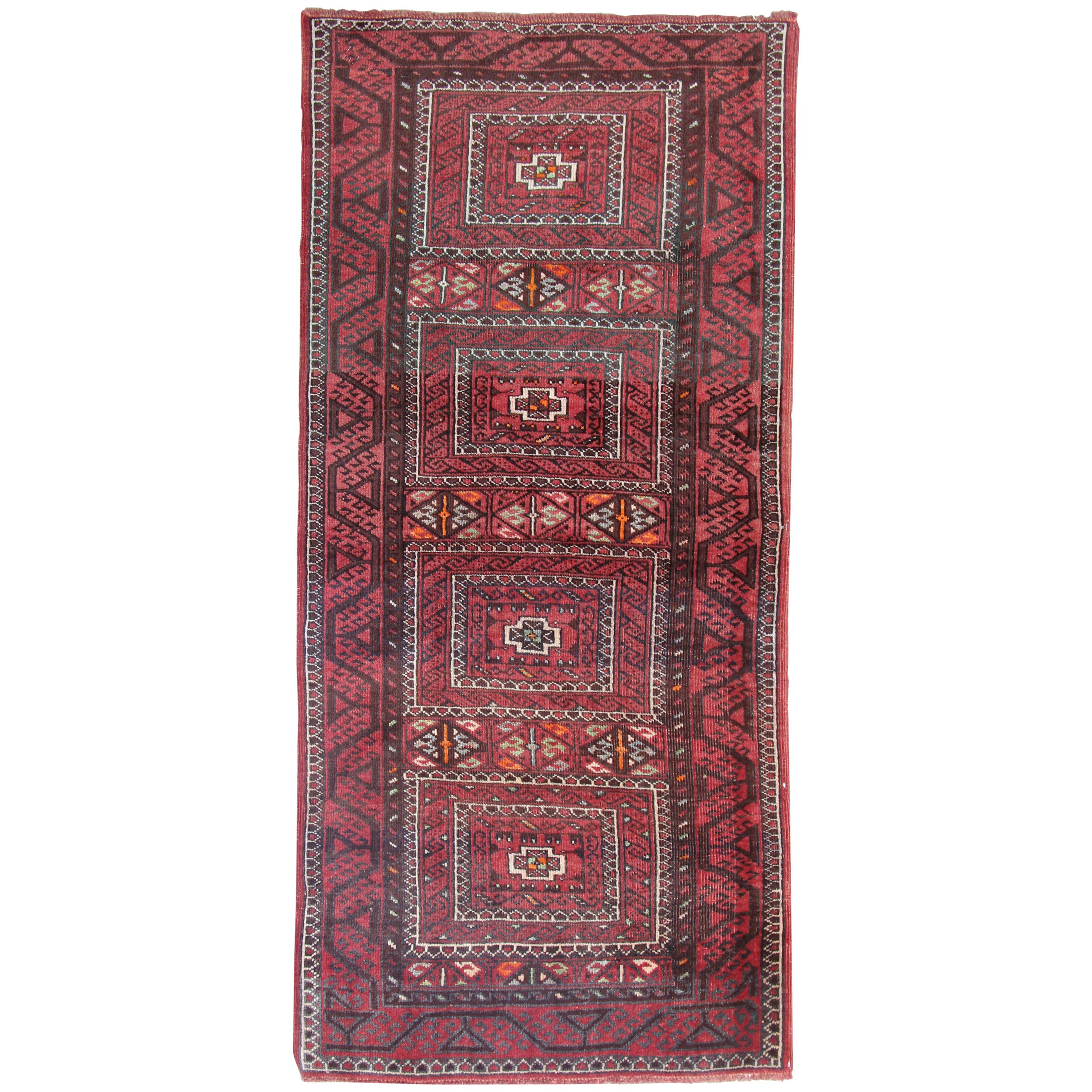 Tapis rustique en laine rouge fait à la main, tapis traditionnel de zone tribale