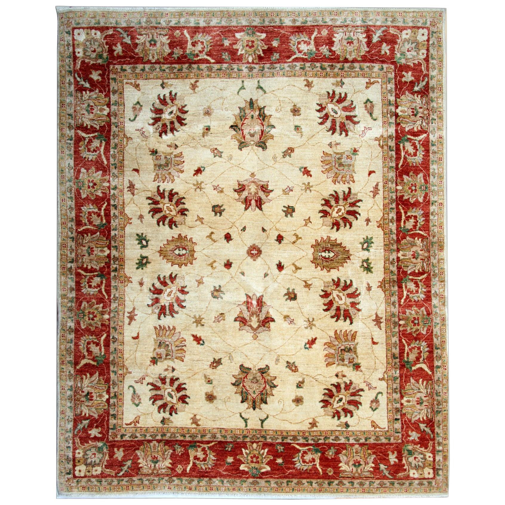 Handgefertigter Teppich im Ziegler-Stil mit Blumenmuster