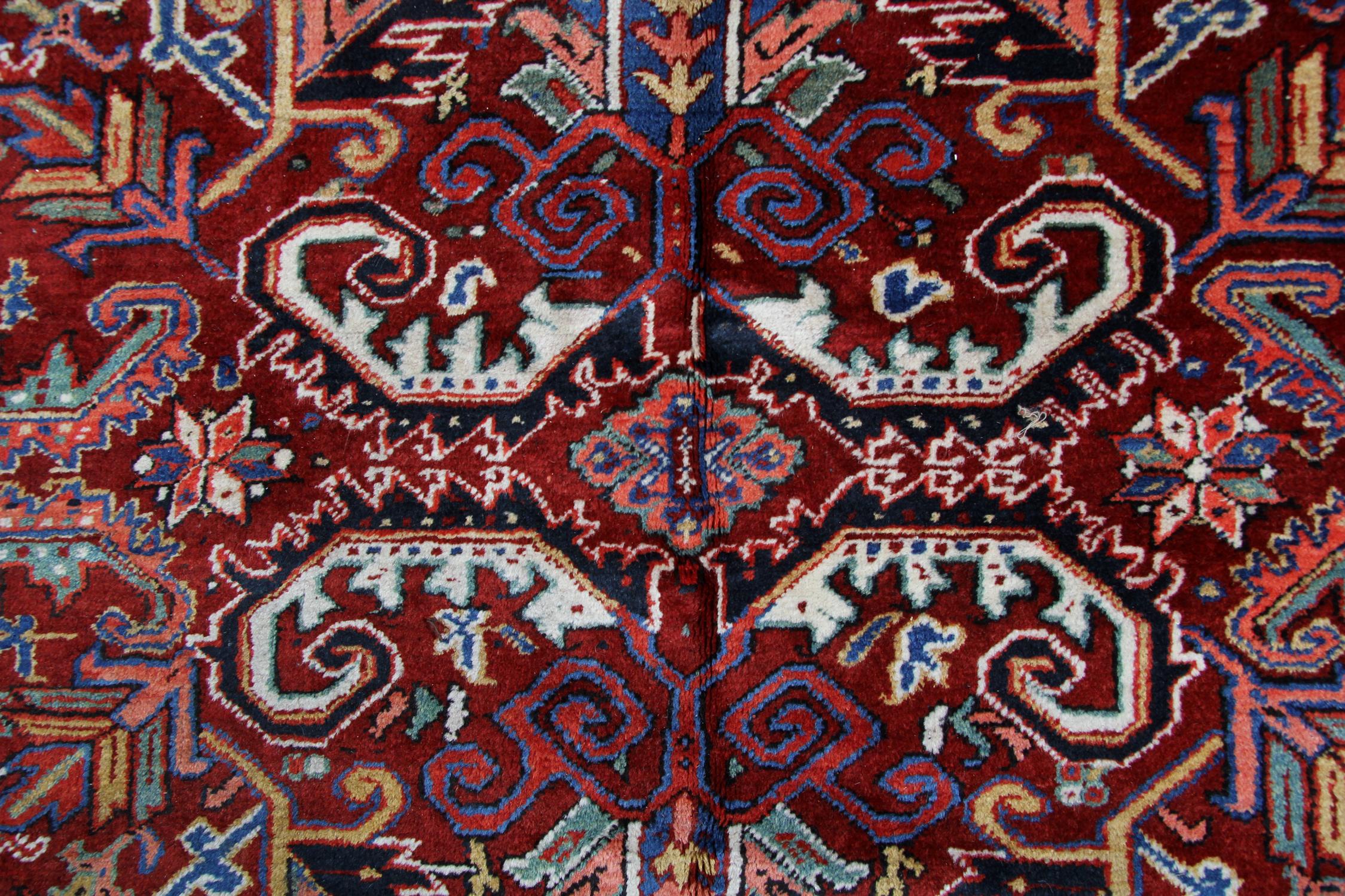 Azerbaijani Handmade Carpet Rust Oriental Rug Geometric Antique Wool Rug For Sale