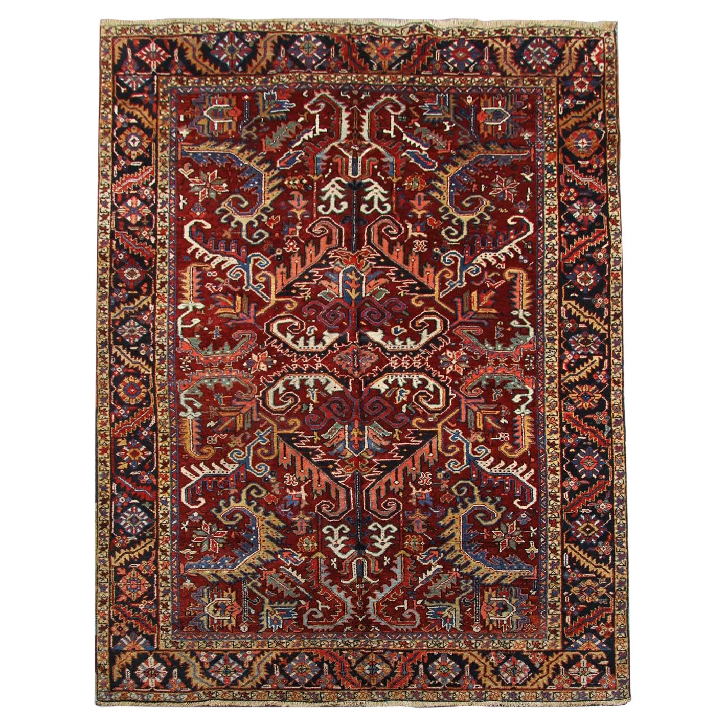 Handgefertigter Rostfarbener Orientalischer Teppich Geometrischer antiker Wollteppich
