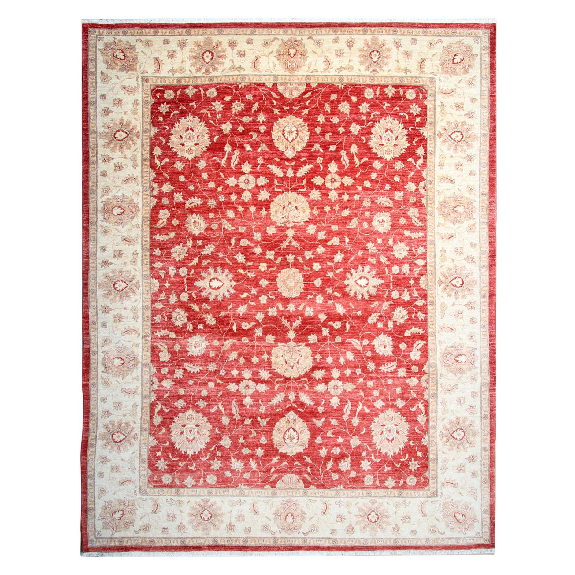 Handgefertigter Saltanabad-Teppich im Ziegler-Stil, roter Wohnzimmerteppich