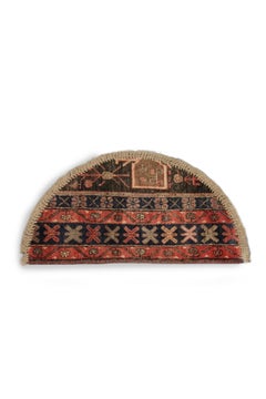 Handmade Carpet, Semicircle Entrance Way Mat Vintage Oriental Rug Door Mat