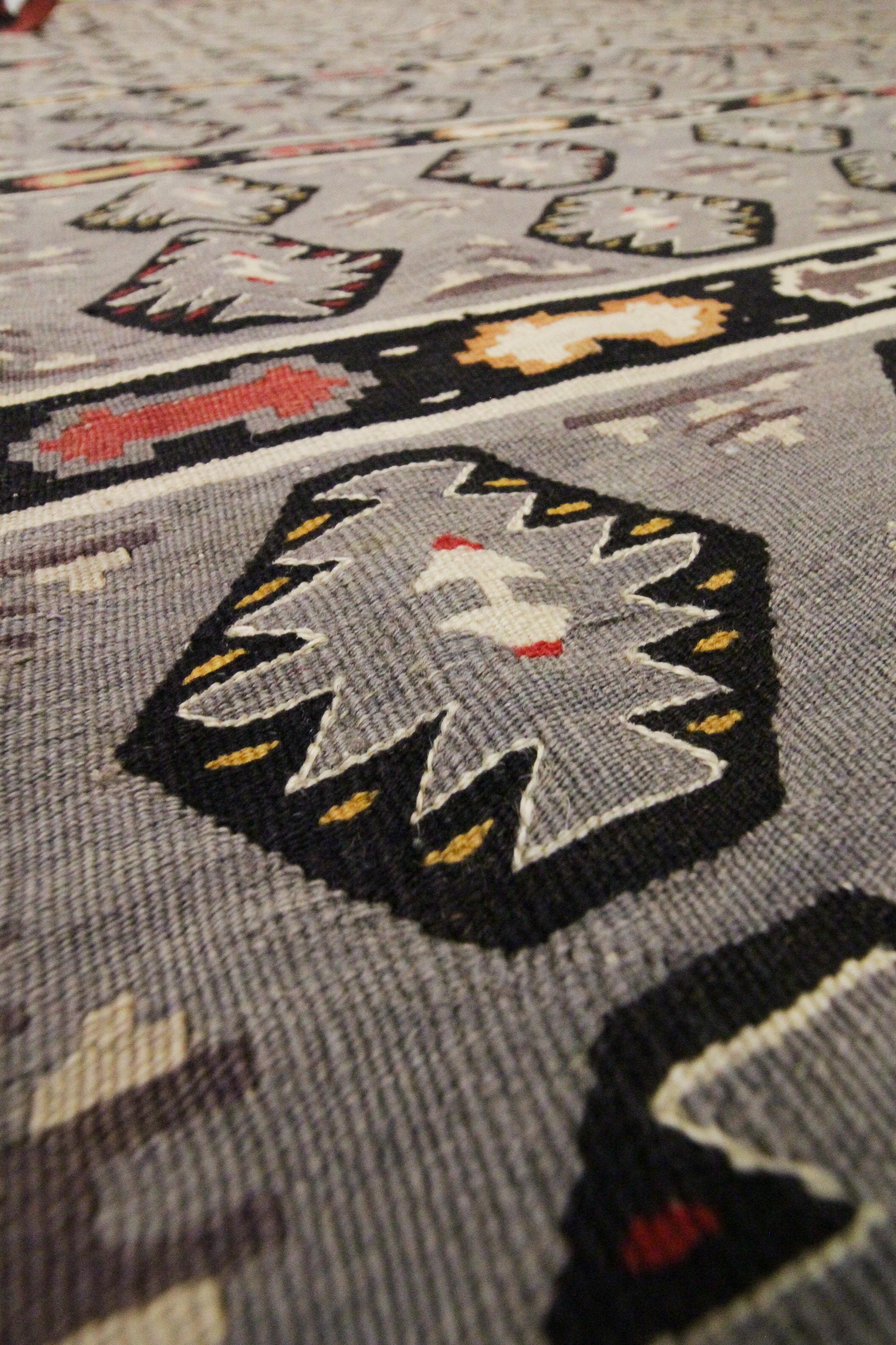 Handmade Carpet Serbian Kilims Striped Wool Blue Flatweave Area Rug For Sale 4