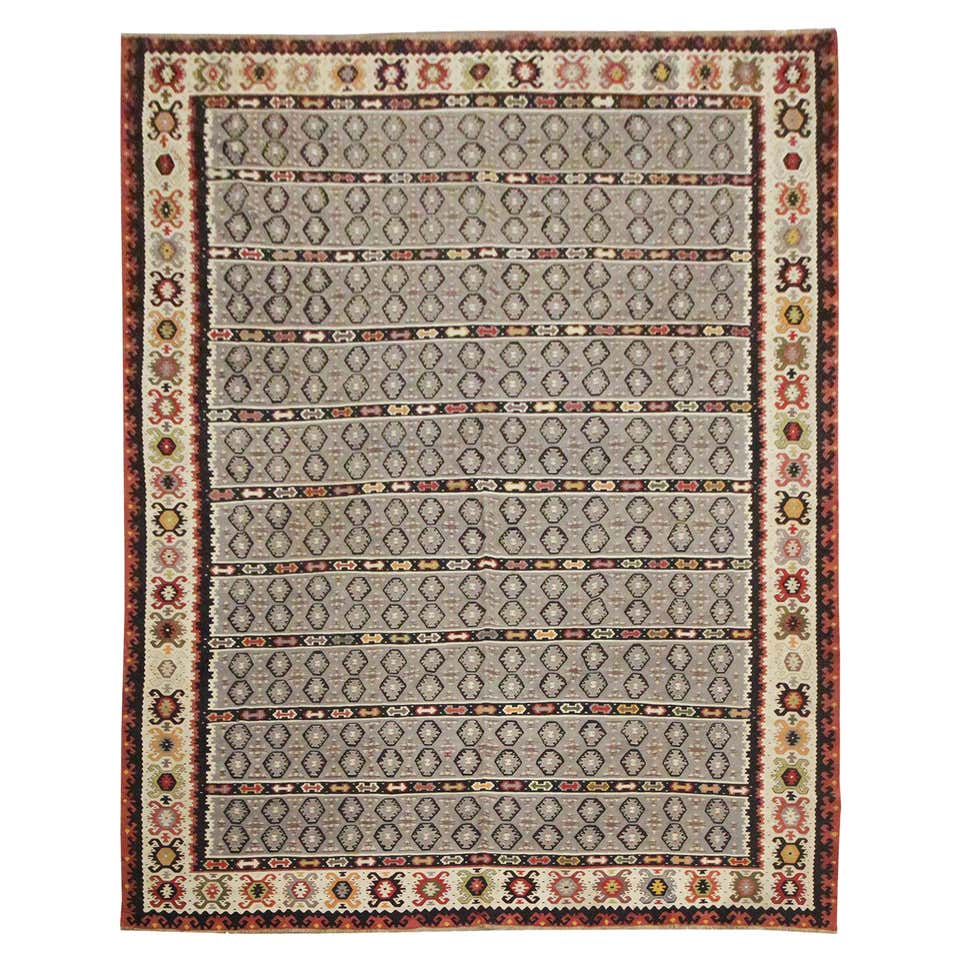 Contemporary Black and White Striped Kilim Flatweave Wool Rug For Sale ...