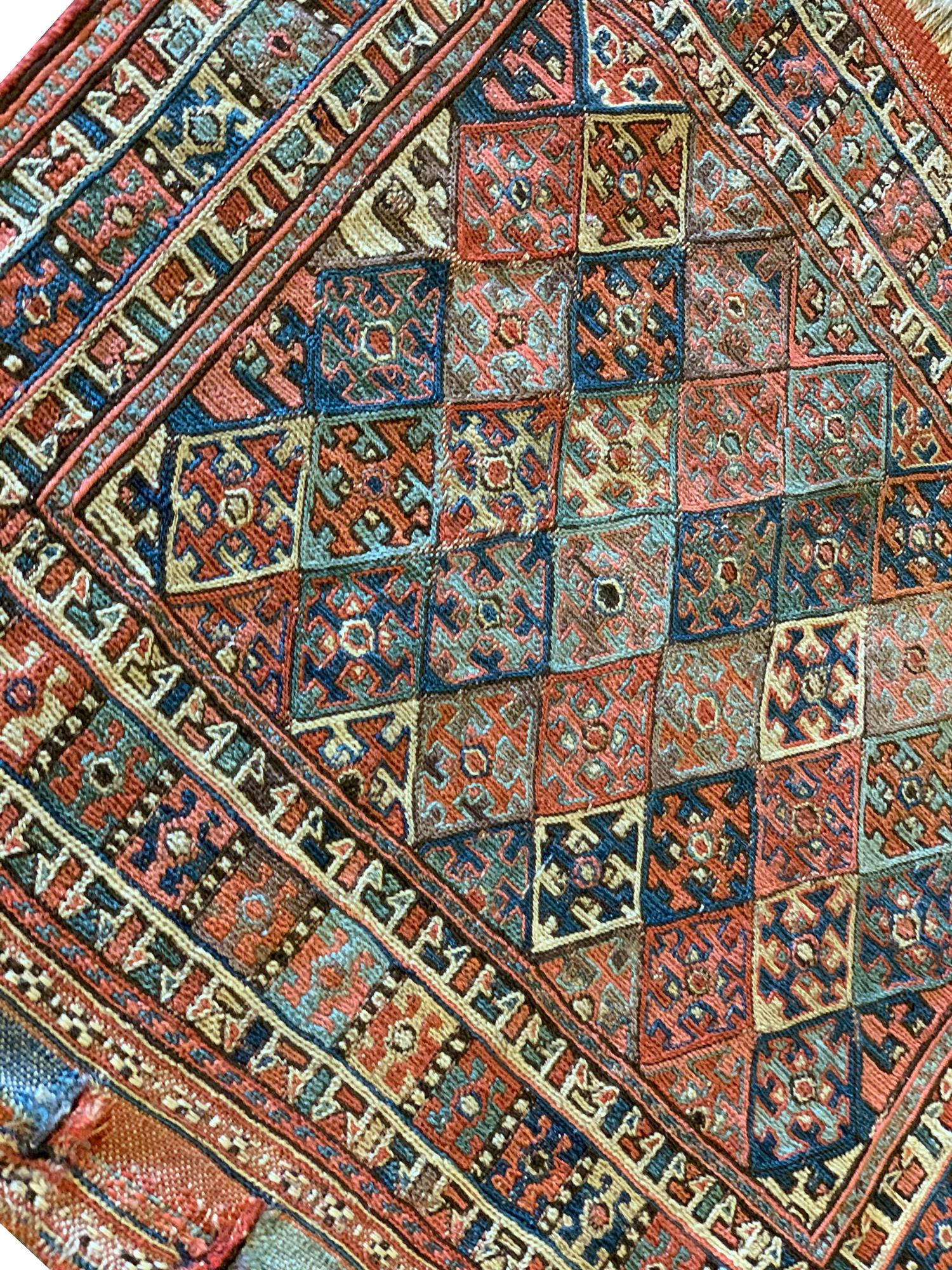 Woven Handmade Carpet Square Antique Rug, Caucasian Rust Wool Kilims Sumak For Sale