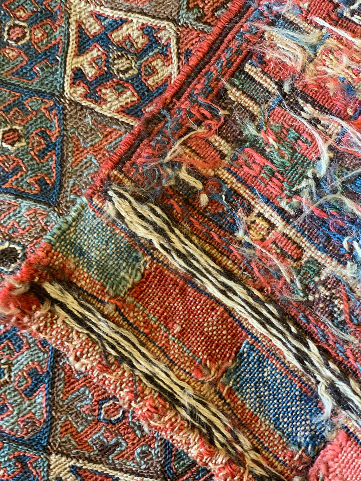 19th Century Handmade Carpet Square Antique Rug, Caucasian Rust Wool Kilims Sumak For Sale
