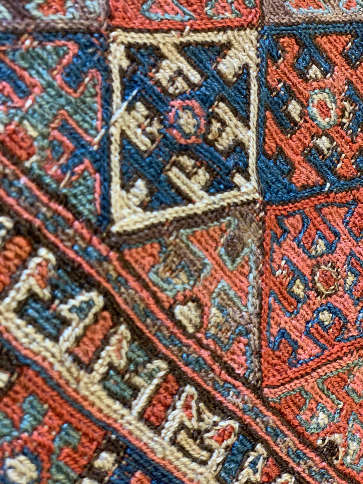 Handmade Carpet Square Antique Rug, Caucasian Rust Wool Kilims Sumak For Sale 1