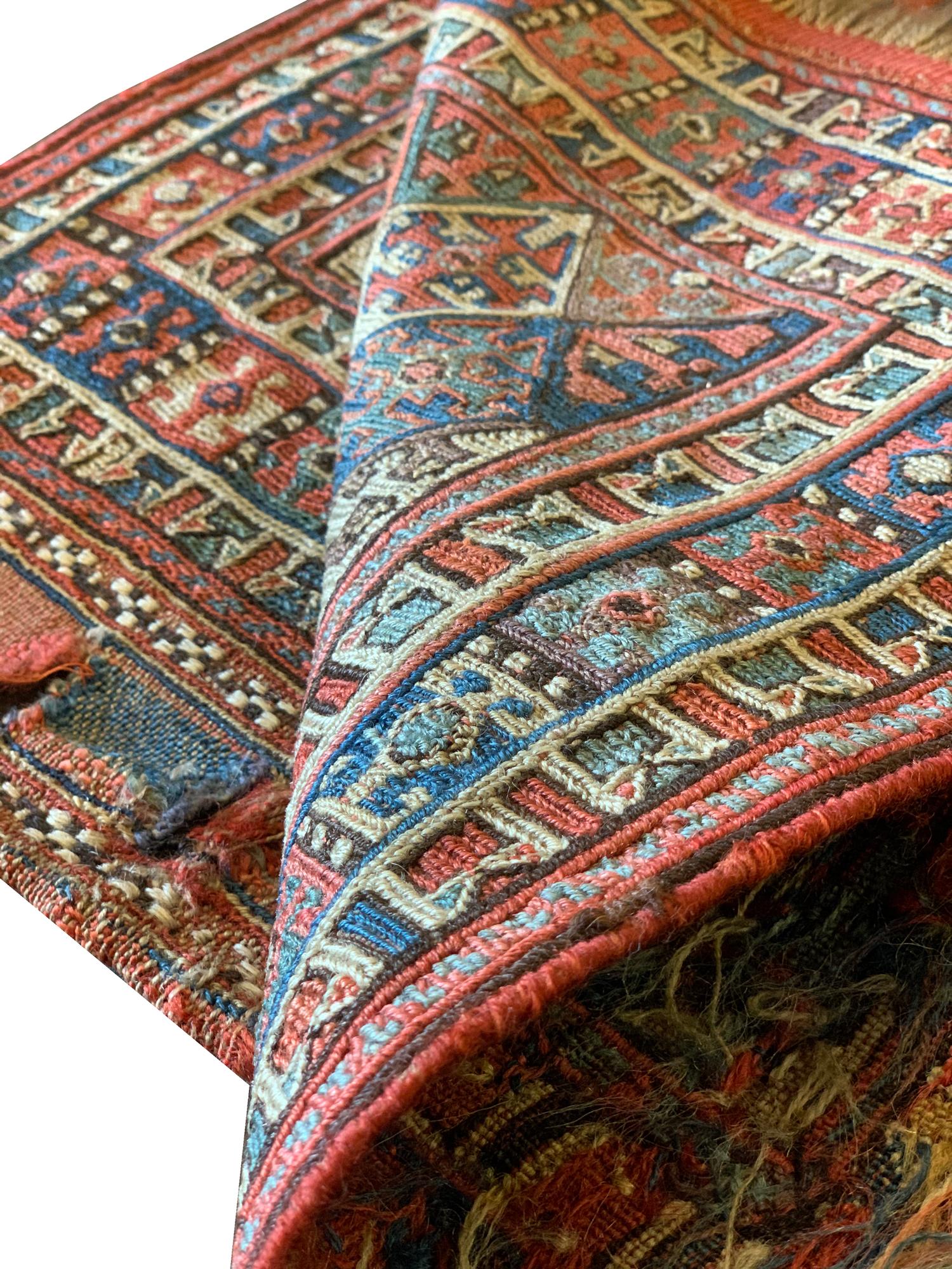 Handmade Carpet Square Antique Rug, Caucasian Rust Wool Kilims Sumak For Sale 2