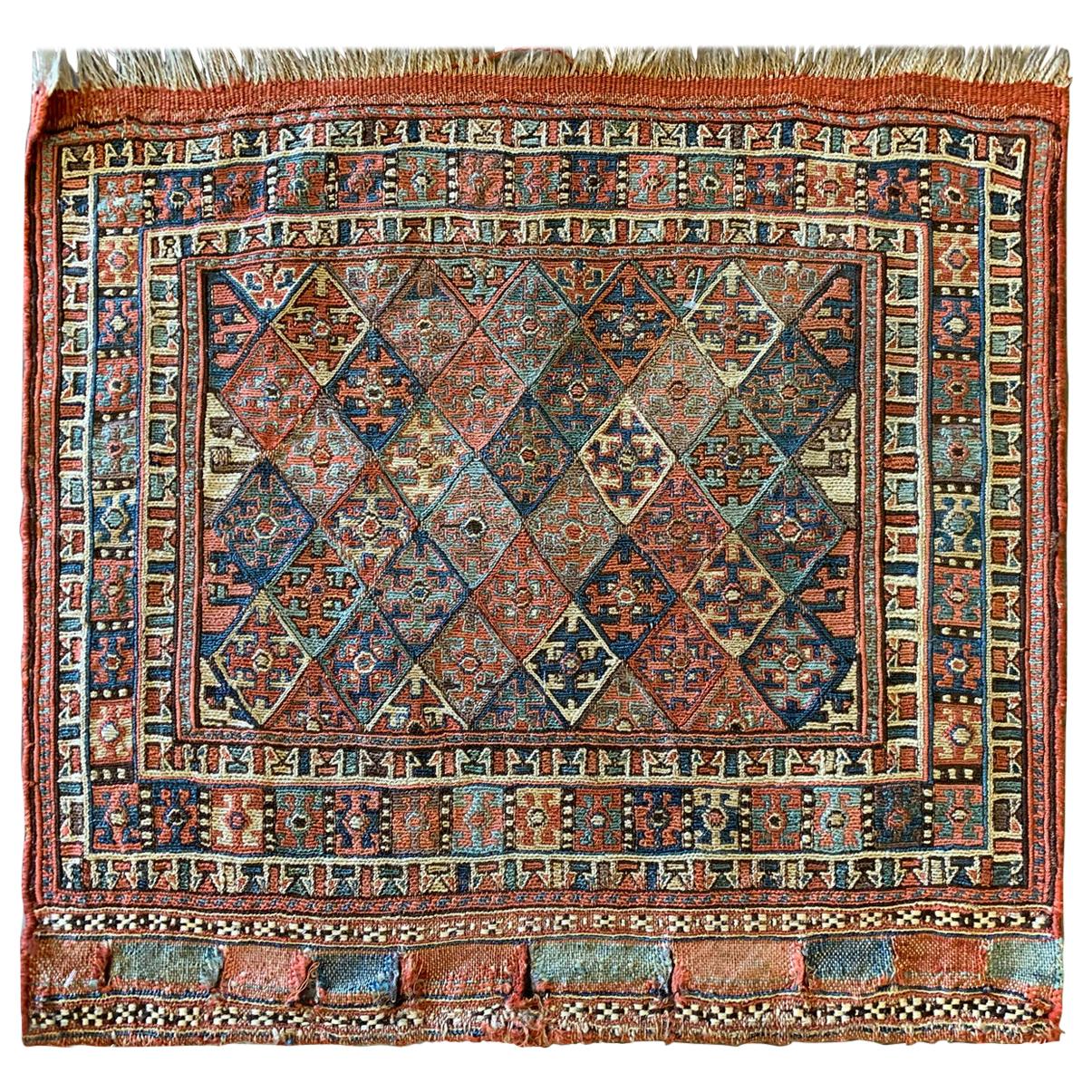 Handmade Carpet Square Antique Rug, Caucasian Rust Wool Kilims Sumak