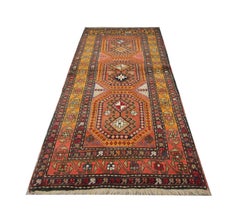 Handmade Carpet Traditional Antique Carpet, Orange Wool Caucasian Runner Rug