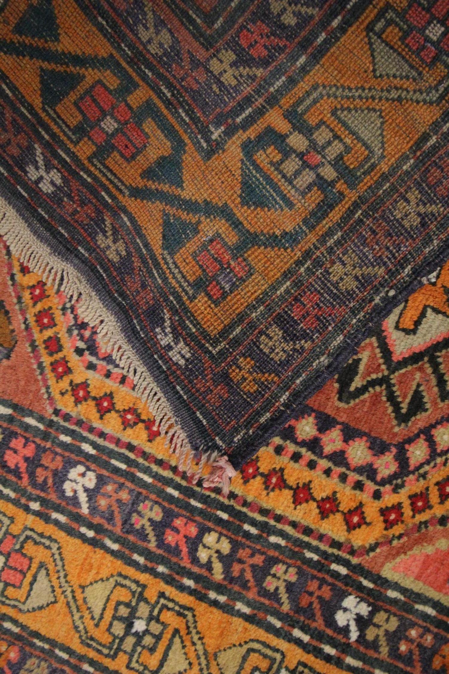 Handmade Carpet Traditional Antique Carpet, Orange Wool Caucasian Runner Rug For Sale 1