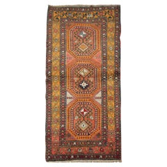 Handmade Carpet Traditional Antique Carpet, Orange Wool Caucasian Runner Rug