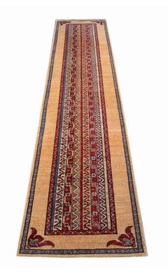 Handmade Runner Rug Traditional Kazak Carpet Rug Yellow Striped Runner