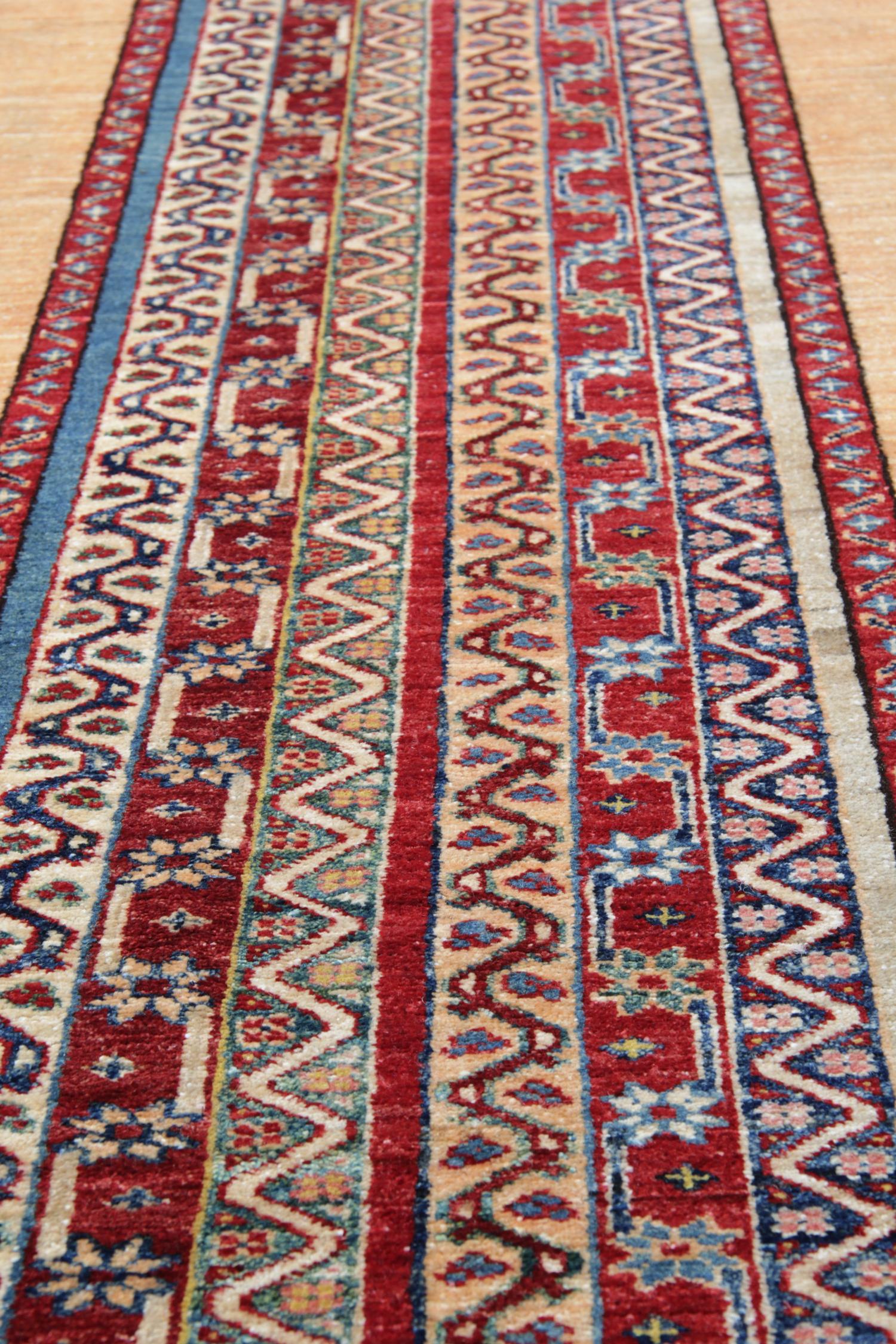 Afghan Handmade Runner Rug Traditional Kazak Carpet Rug Yellow Striped Runner For Sale