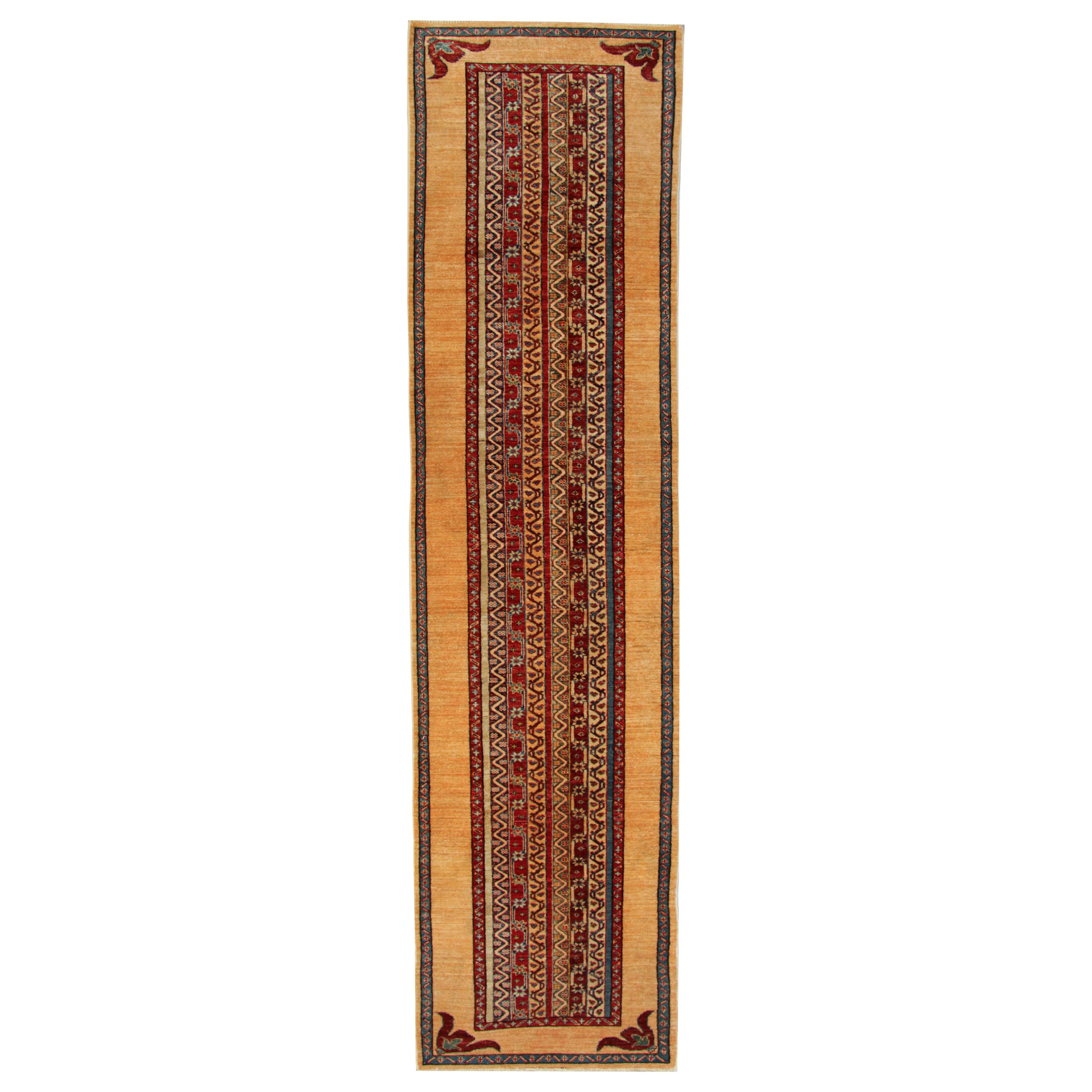 Handmade Runner Rug Traditional Kazak Carpet Rug Yellow Striped Runner