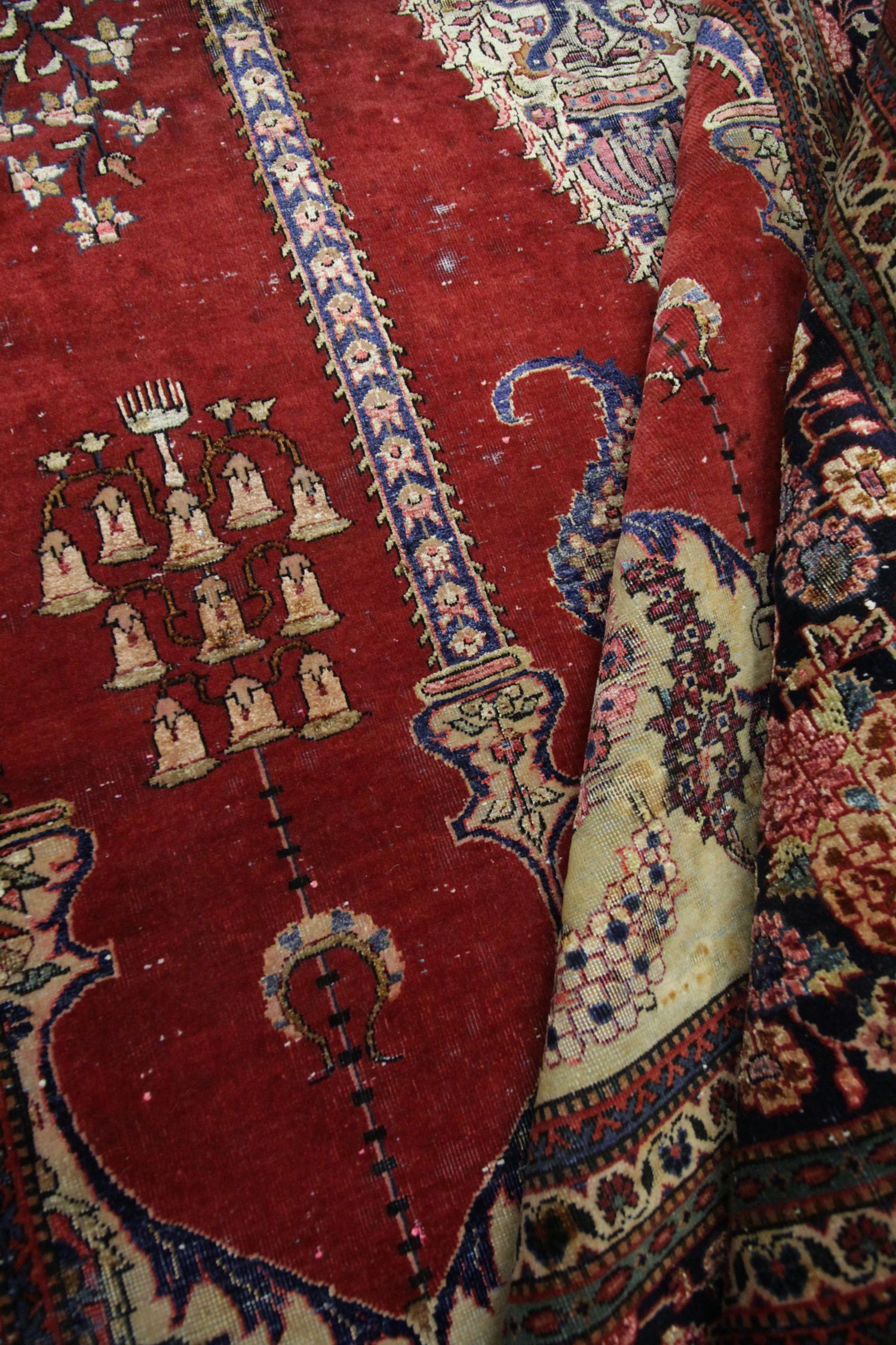 Handgefertigter Teppich Baum des Lebens Vintage Wohnzimmer Teppich Rot Orientalischer Teppich zu verkaufen im Angebot 2