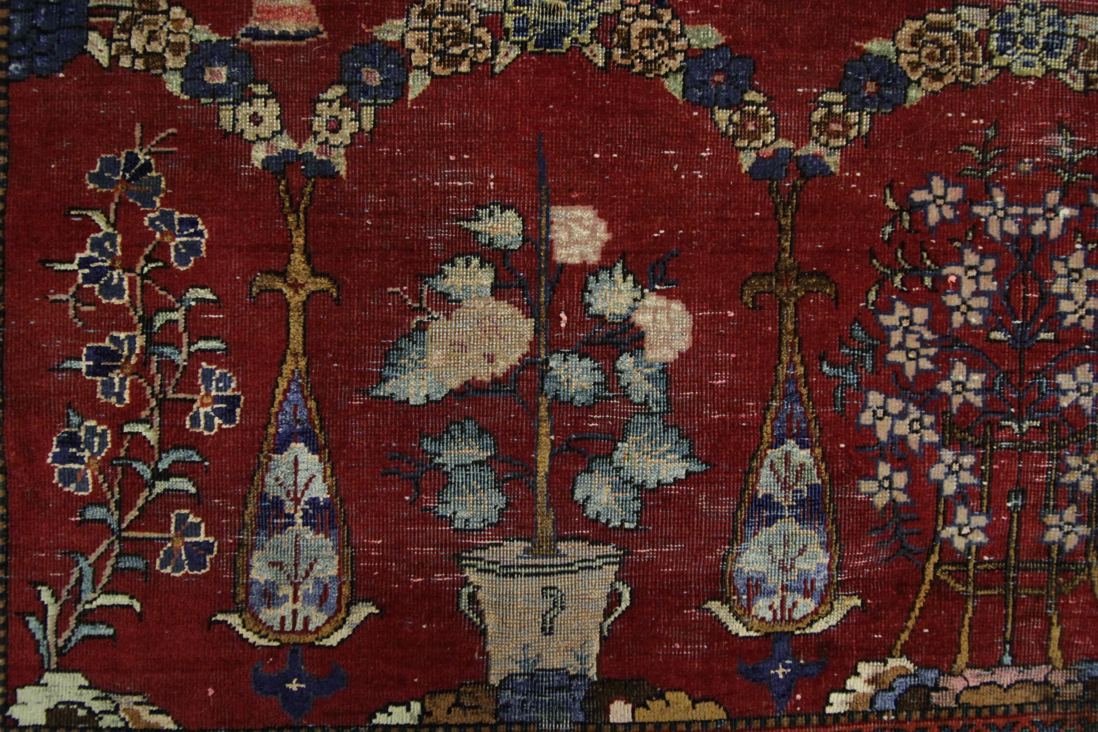 Handgefertigter Teppich Baum des Lebens Vintage Wohnzimmer Teppich Rot Orientalischer Teppich zu verkaufen (Aserbaidschanisch) im Angebot