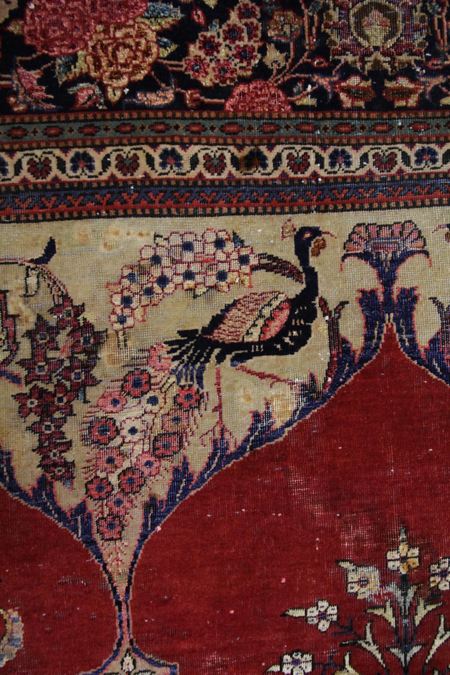 Handgefertigter Teppich Baum des Lebens Vintage Wohnzimmer Teppich Rot Orientalischer Teppich zu verkaufen (Mitte des 20. Jahrhunderts) im Angebot