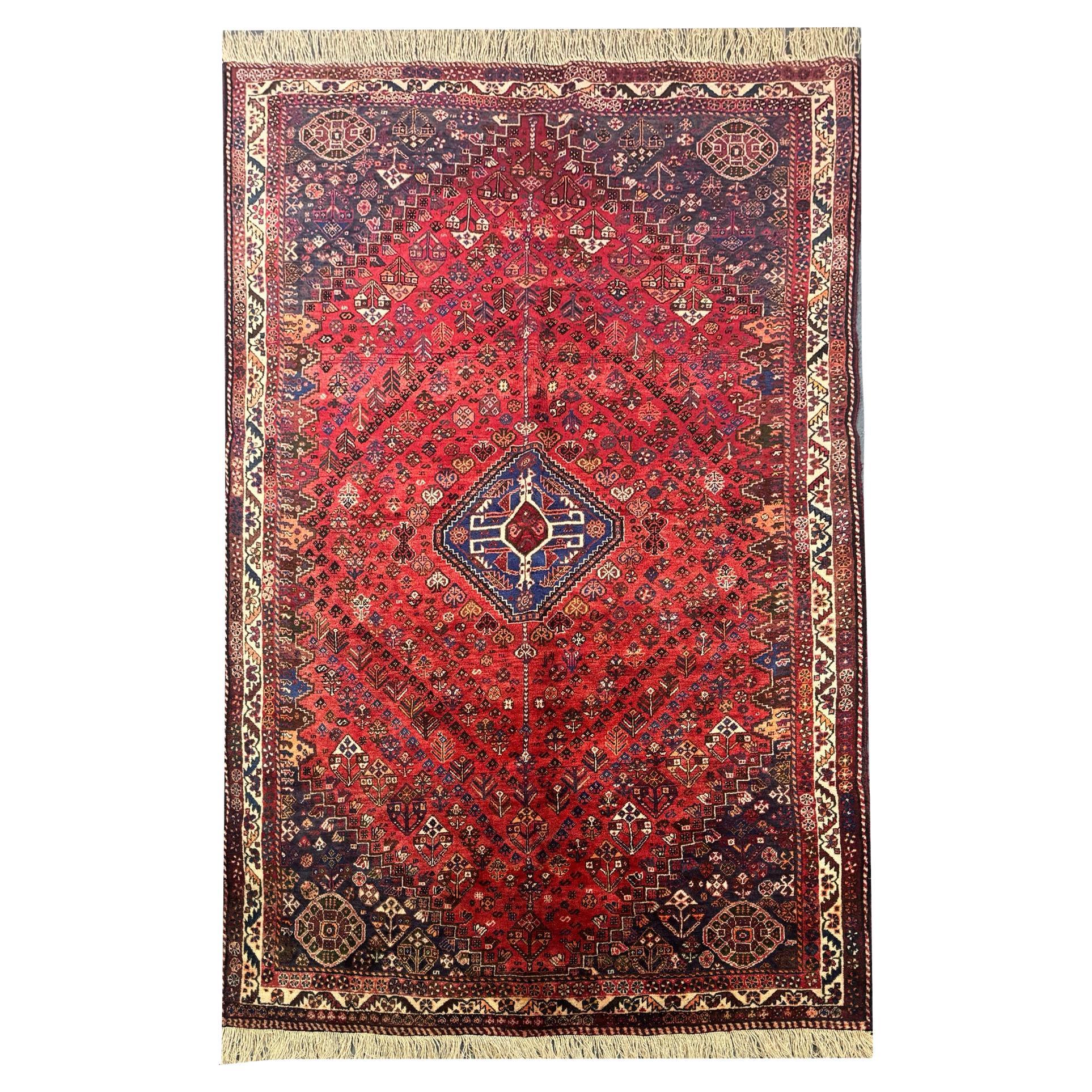 Alfombra hecha a mano Alfombra Tribal Qashqai, Alfombra Persa Rústica Vintage Patrón Vegetal en venta