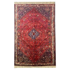 Handgefertigter Teppich Stammes-Qashqai-Teppich, Persischer Rustikaler Vintage-Teppich Pflanzenmuster