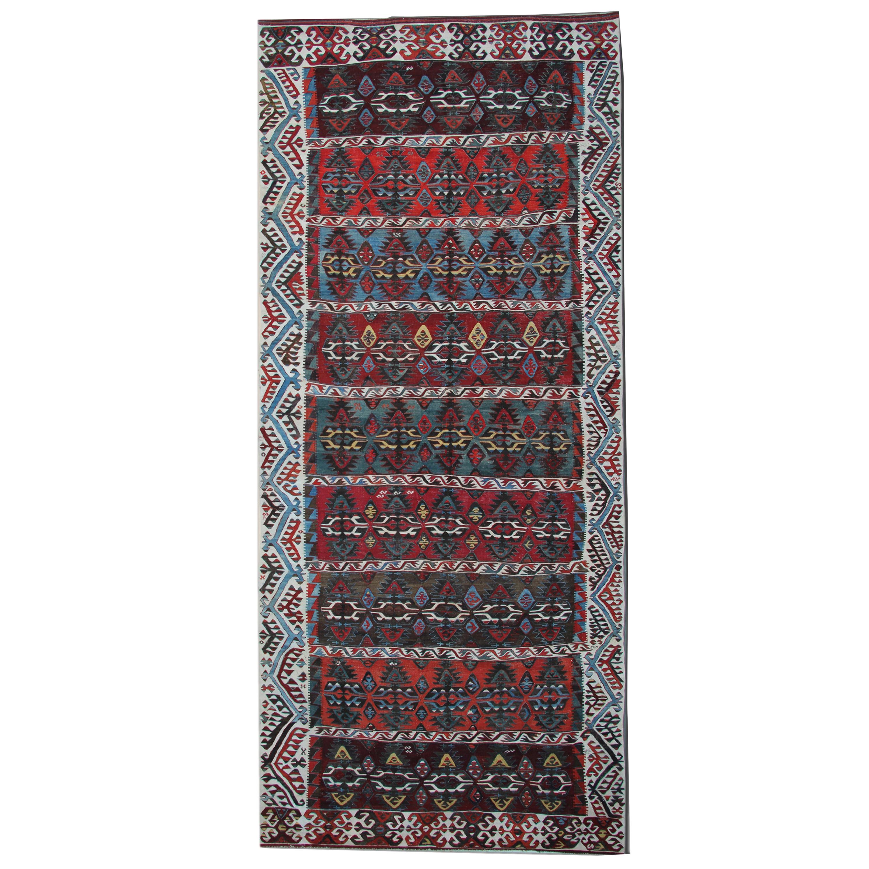 Handmade Carpet Turkish Kilim Rug, Antique Runner Rug, Striped Rug Stair Runner