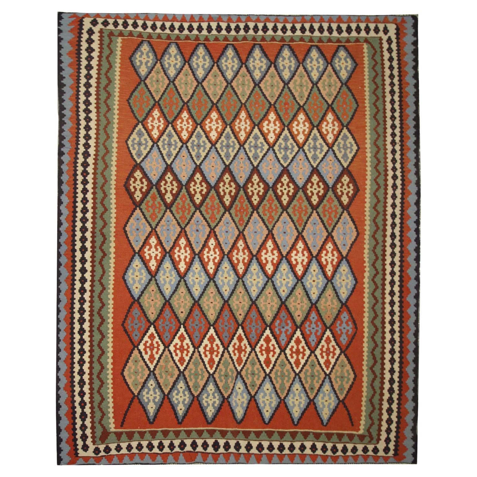 Handmade Carpet Turkish Kilim Rug Flat-Weave Large Vintage Kilims For Sale