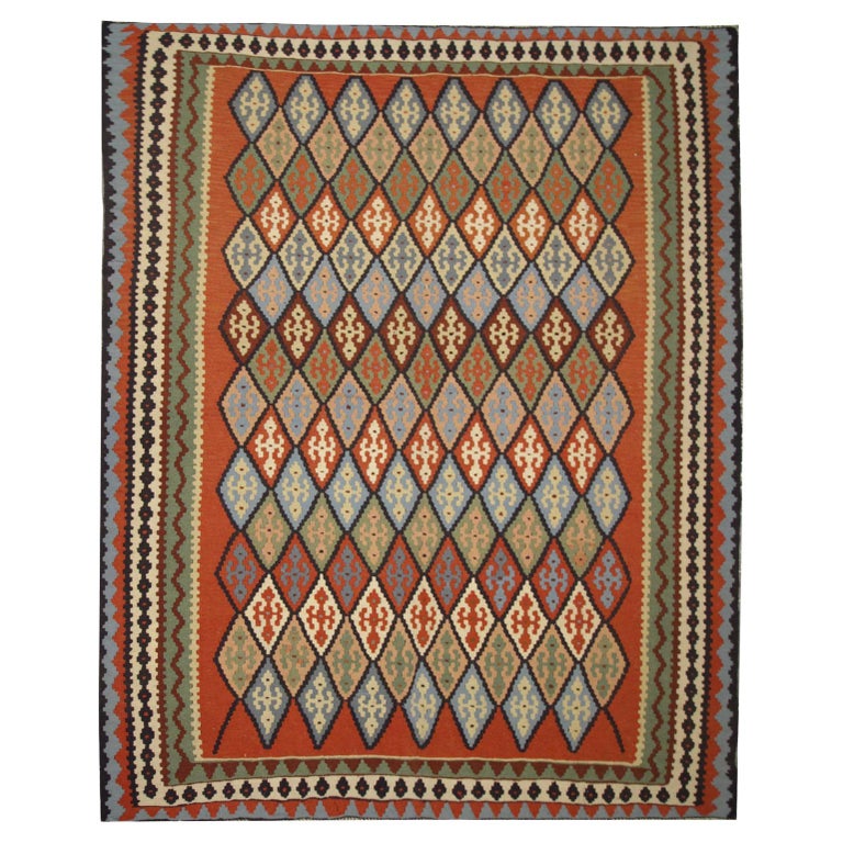 Tapis Kilim Turc Vintage 2x11 Pieds - Laine Tissée Main - Années 1970 - Motif Multicolore - Excellent état