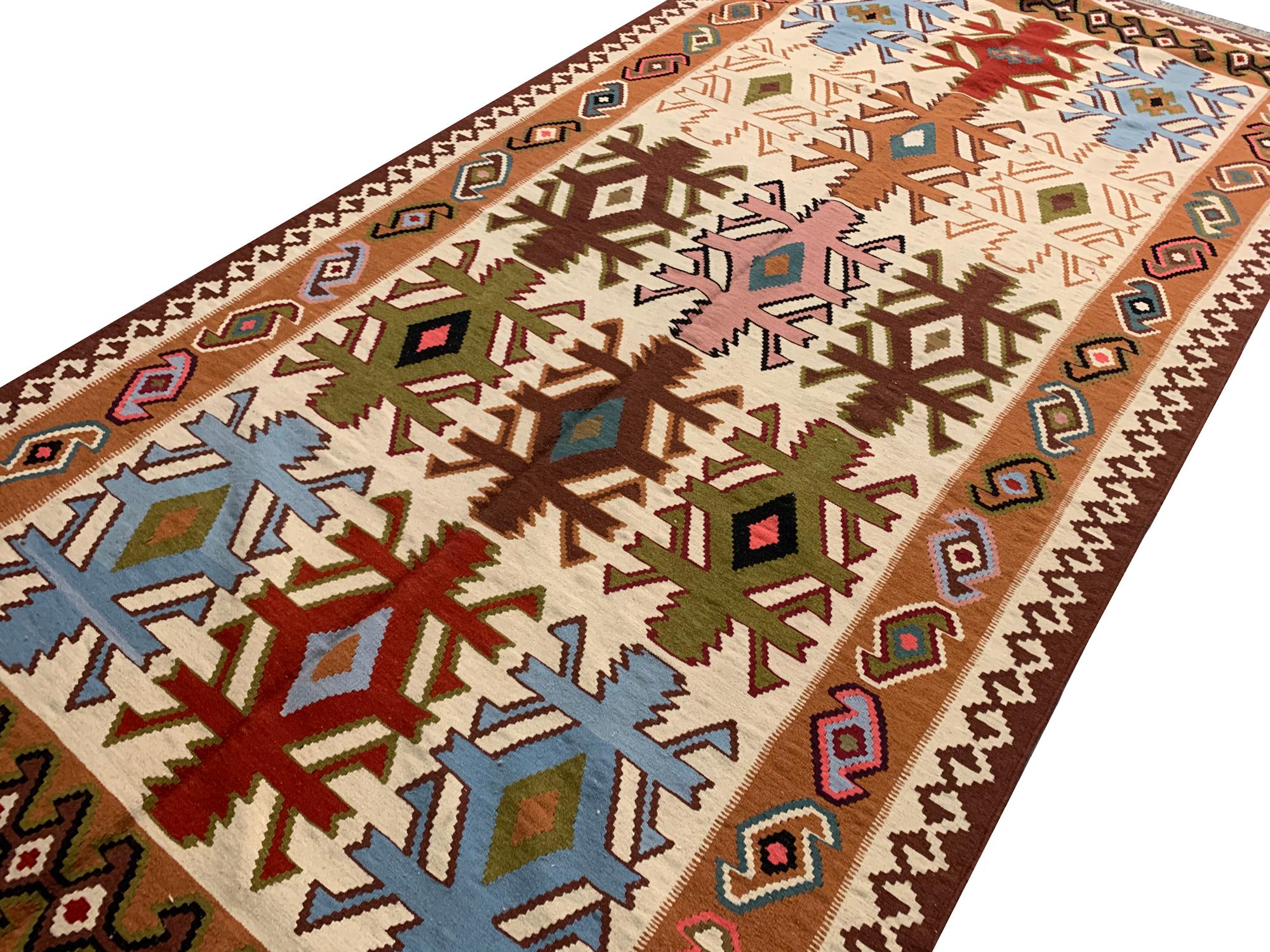 Tribal Handmade Carpet Turkish Kilim Rug Flat-Weave Large Vintage Kilims For Sale