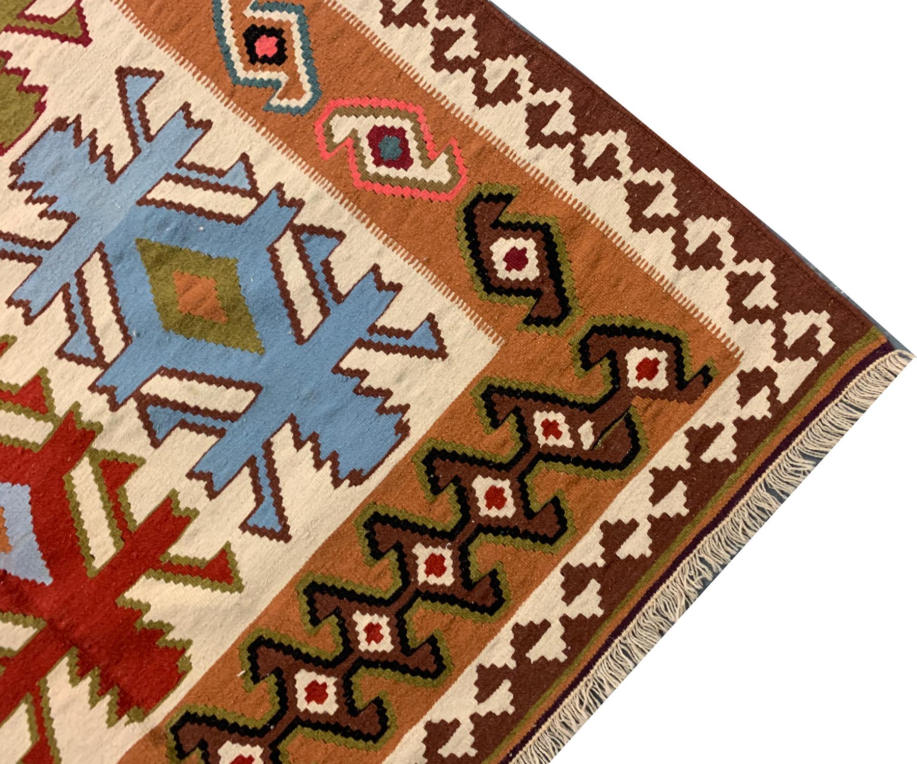 Vegetable Dyed Handmade Carpet Turkish Kilim Rug Flat-Weave Large Vintage Kilims For Sale