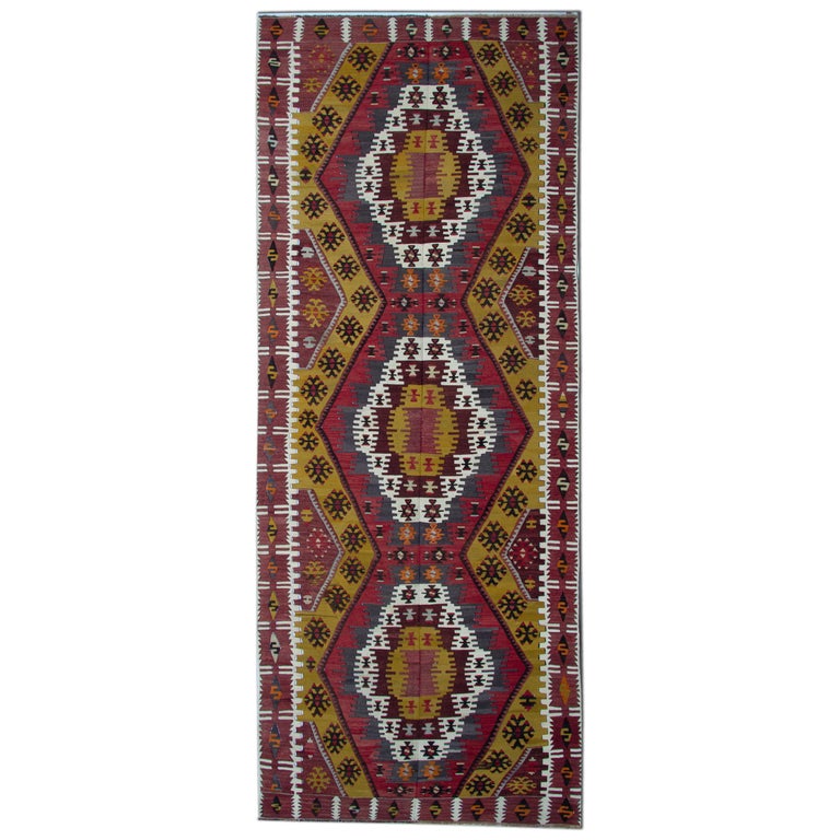 Handmade Carpet Turkish Kilim Rugs, Antique Runner Rug, Gold Rug Stair Runner For Sale