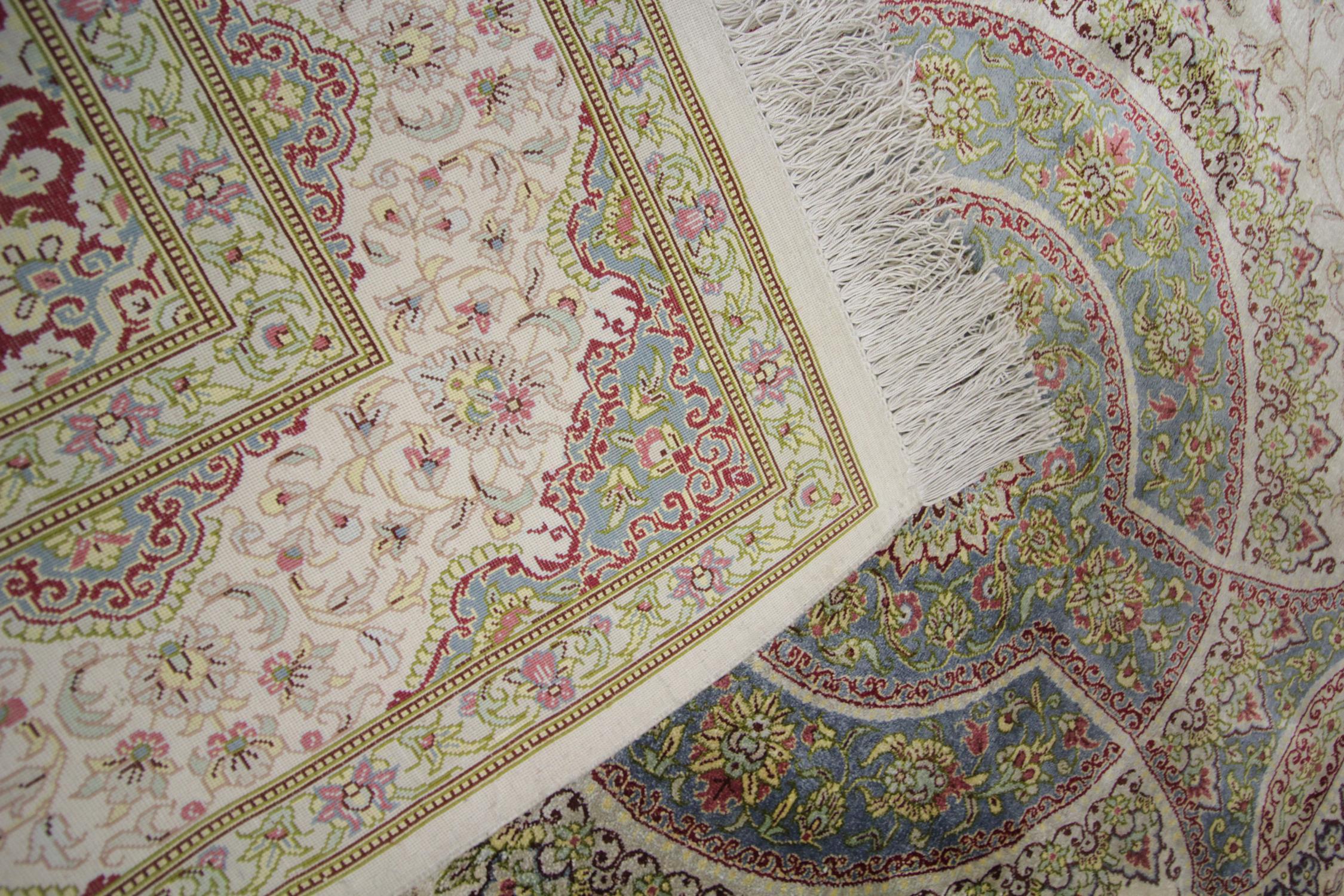 Handmade Carpet Turkish Silk Rug, Traditional Green Oriental Rug For Sale 2