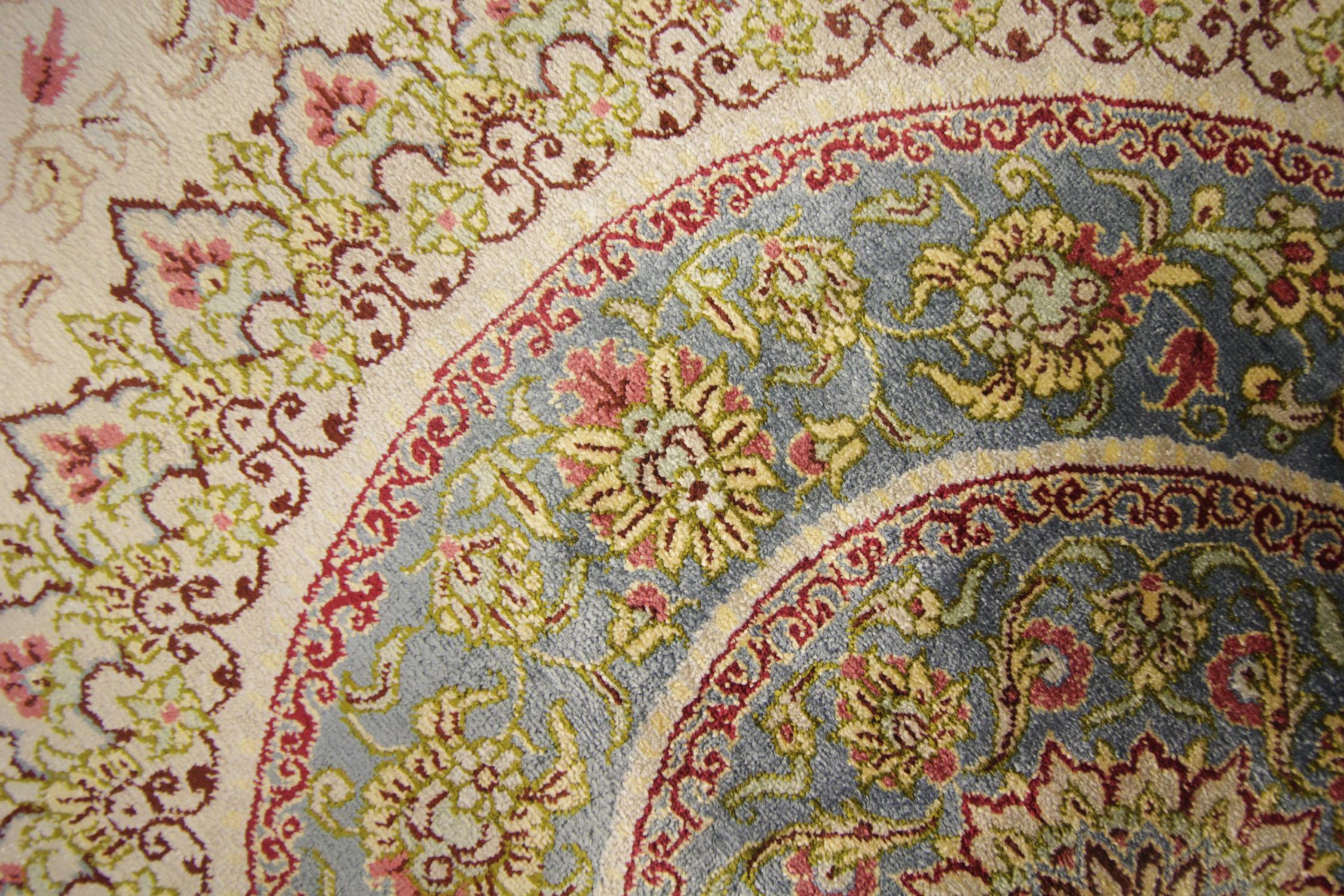 Victorian Handmade Carpet Turkish Silk Rug, Traditional Green Oriental Rug For Sale