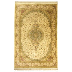 Handmade Carpet Turkish Silk Rug, Traditional Green Oriental Rug