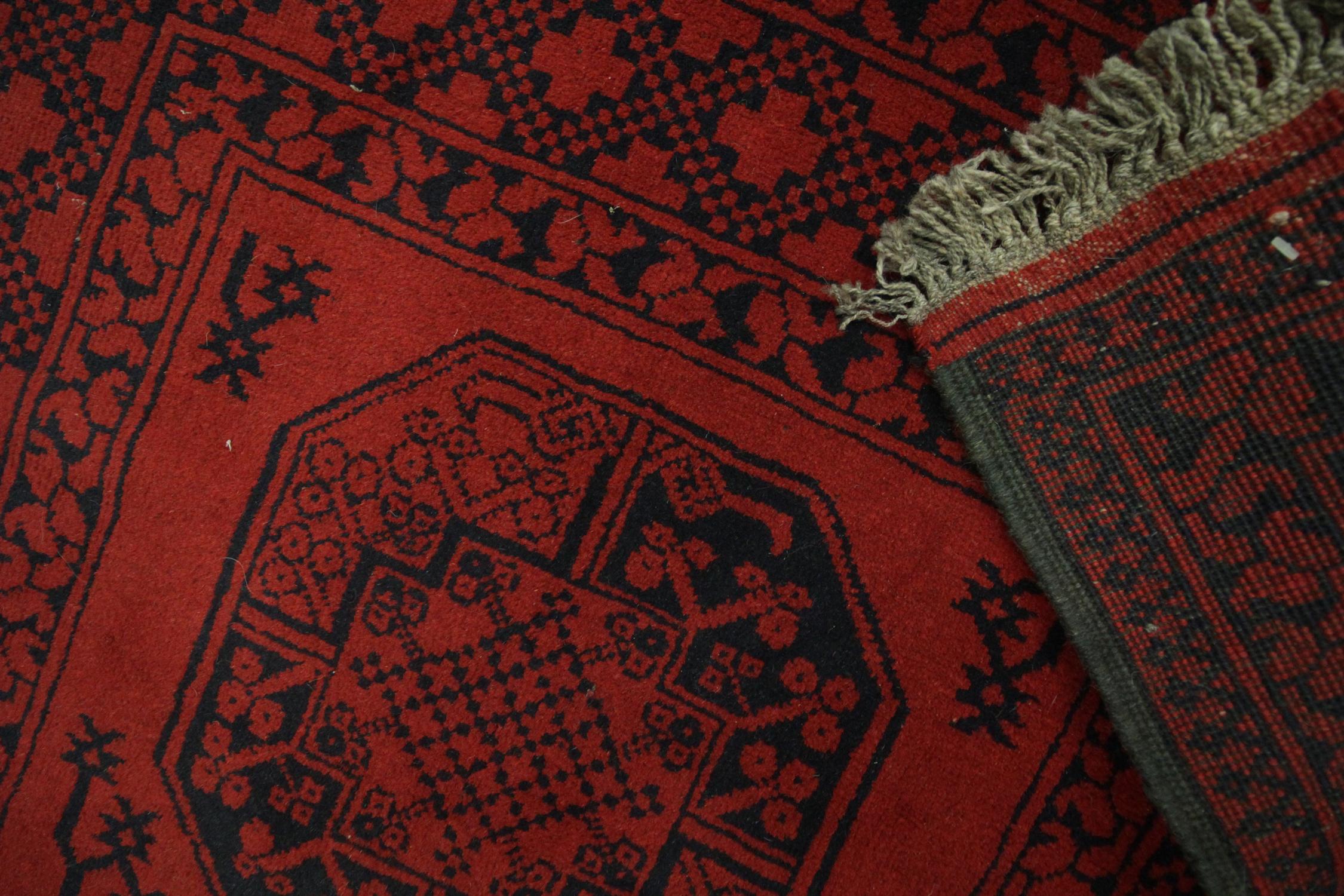 Vegetable Dyed Handmade Carpet Vintage Afghan Oriental Rug, Rustic Red Living Room Rug For Sale