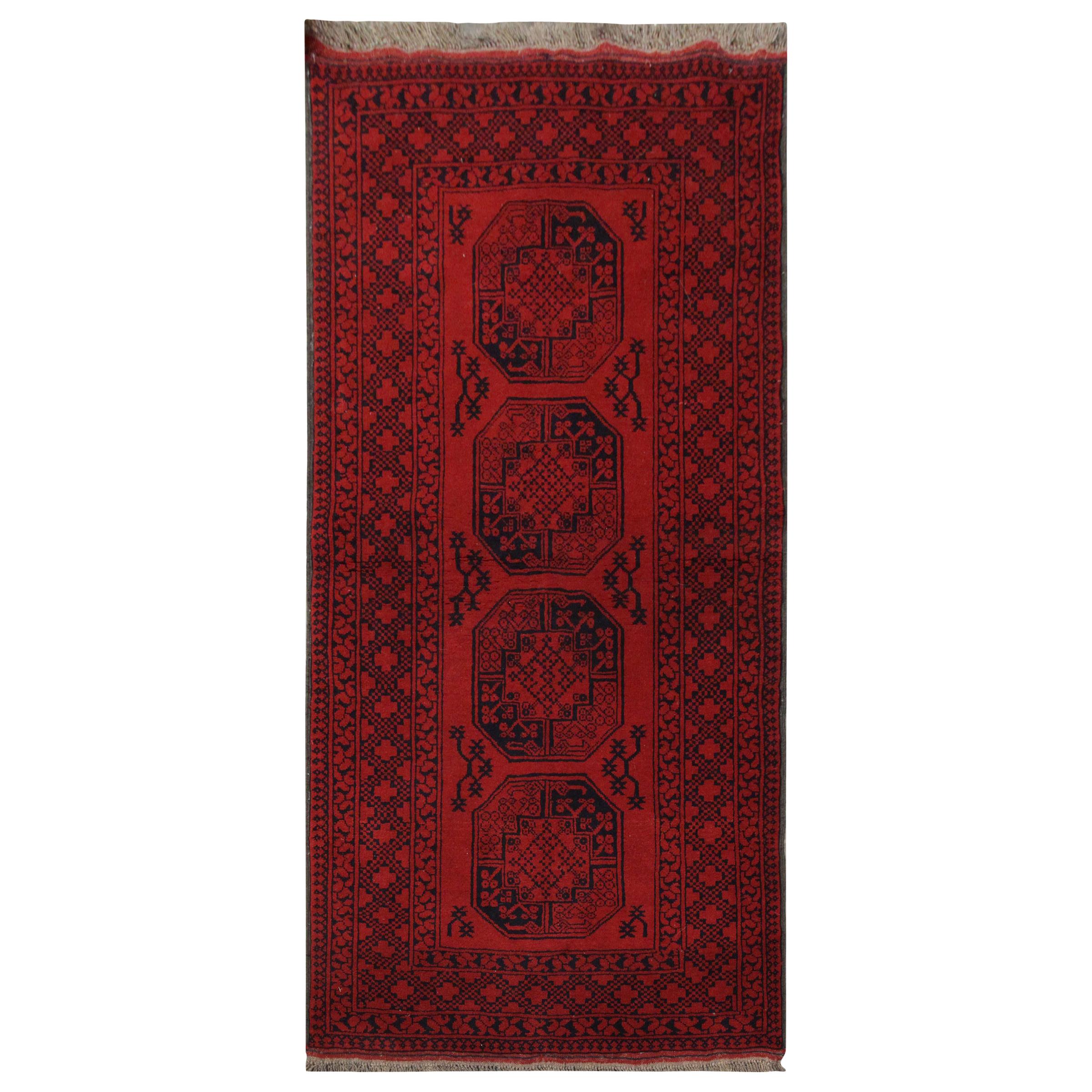 Handgefertigter Teppich Vintage Afghan Orientteppich:: Rustikaler Roter Wohnzimmerteppich