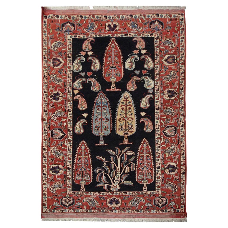 Handmade Carpet Vintage Caucasian Area Rug Tribal Red Wool Living