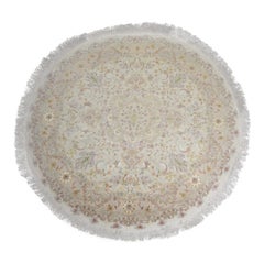 Handmade Carpet Vintage Circular Silk Rug, Oriental Turkish Cream Pink Rug