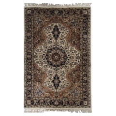 Handmade Carpet Vintage Indian Oriental Rug, Cream Wool Living Room Rug Sale