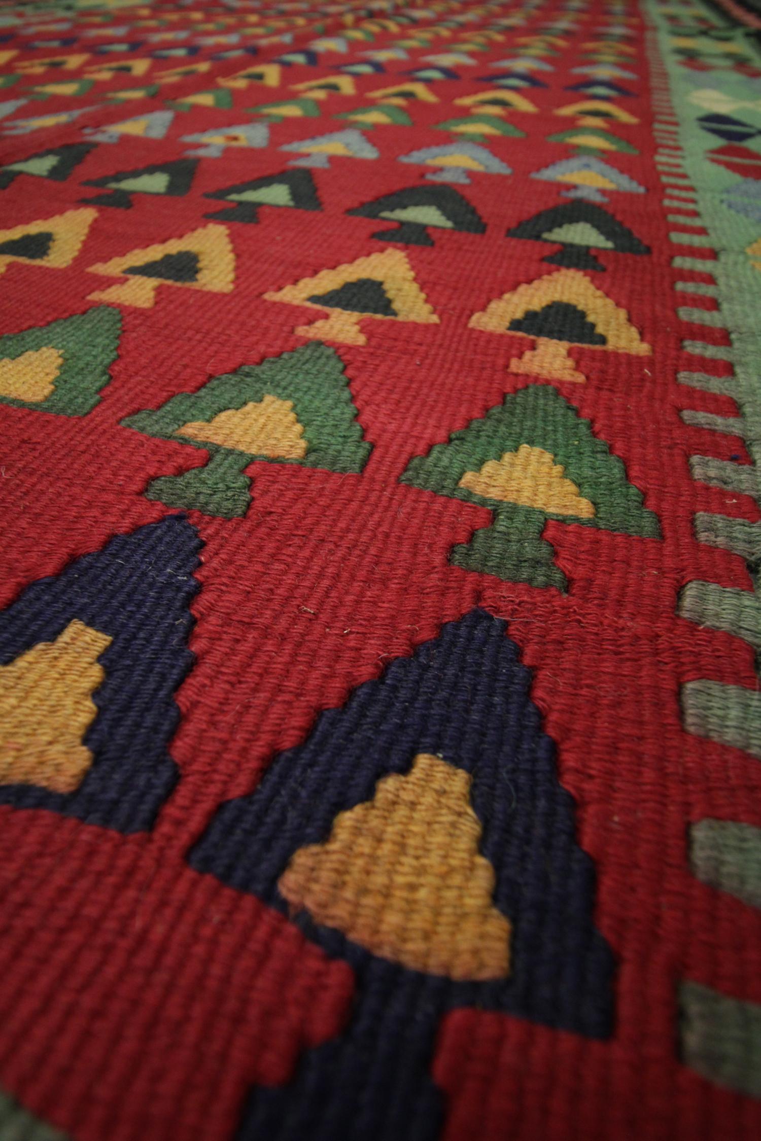 Hand-Knotted Handmade Carpet Vintage Kilim Rug, Traditional Tribal Red Wool Area Rug For Sale