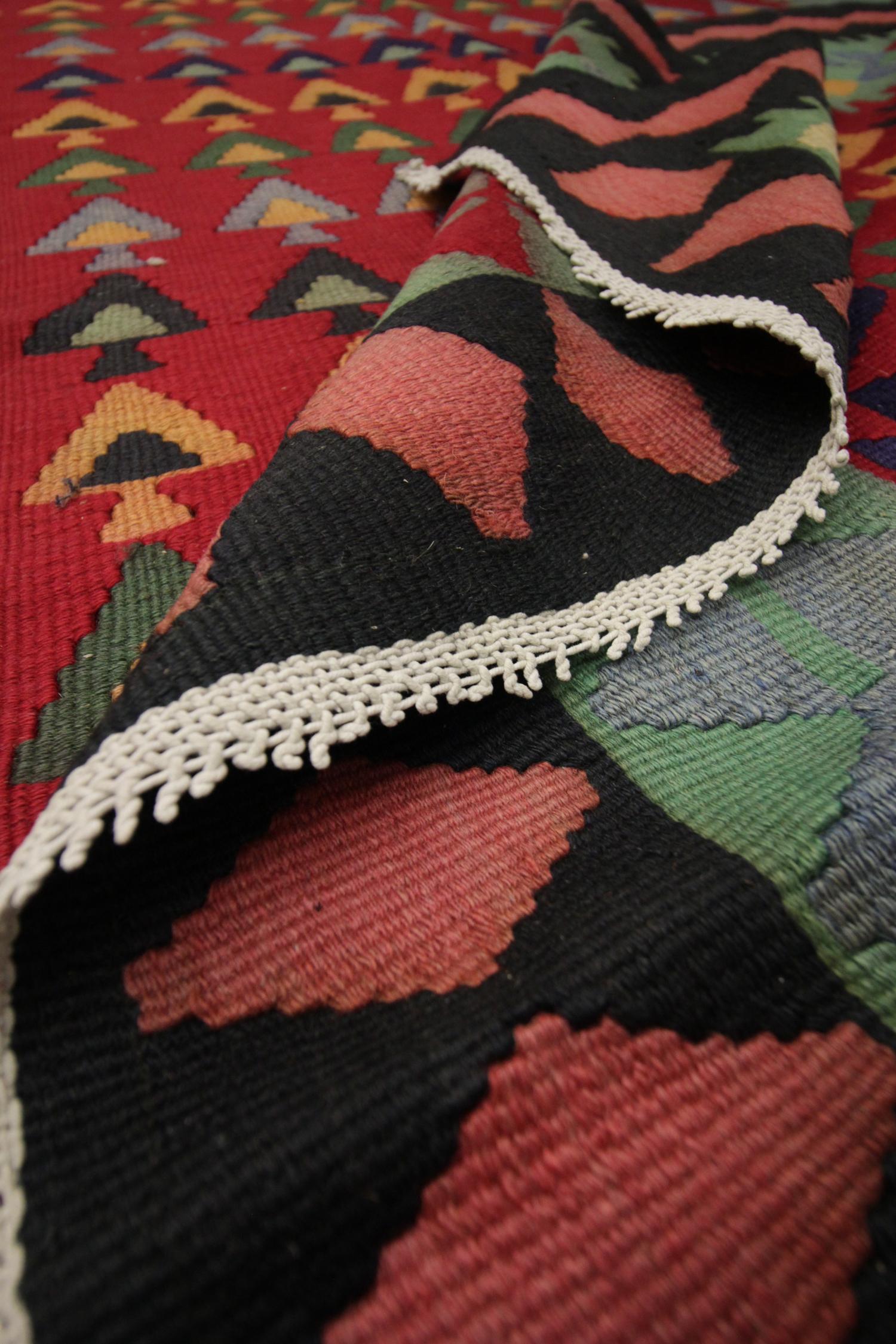 Cotton Handmade Carpet Vintage Kilim Rug, Traditional Tribal Red Wool Area Rug For Sale