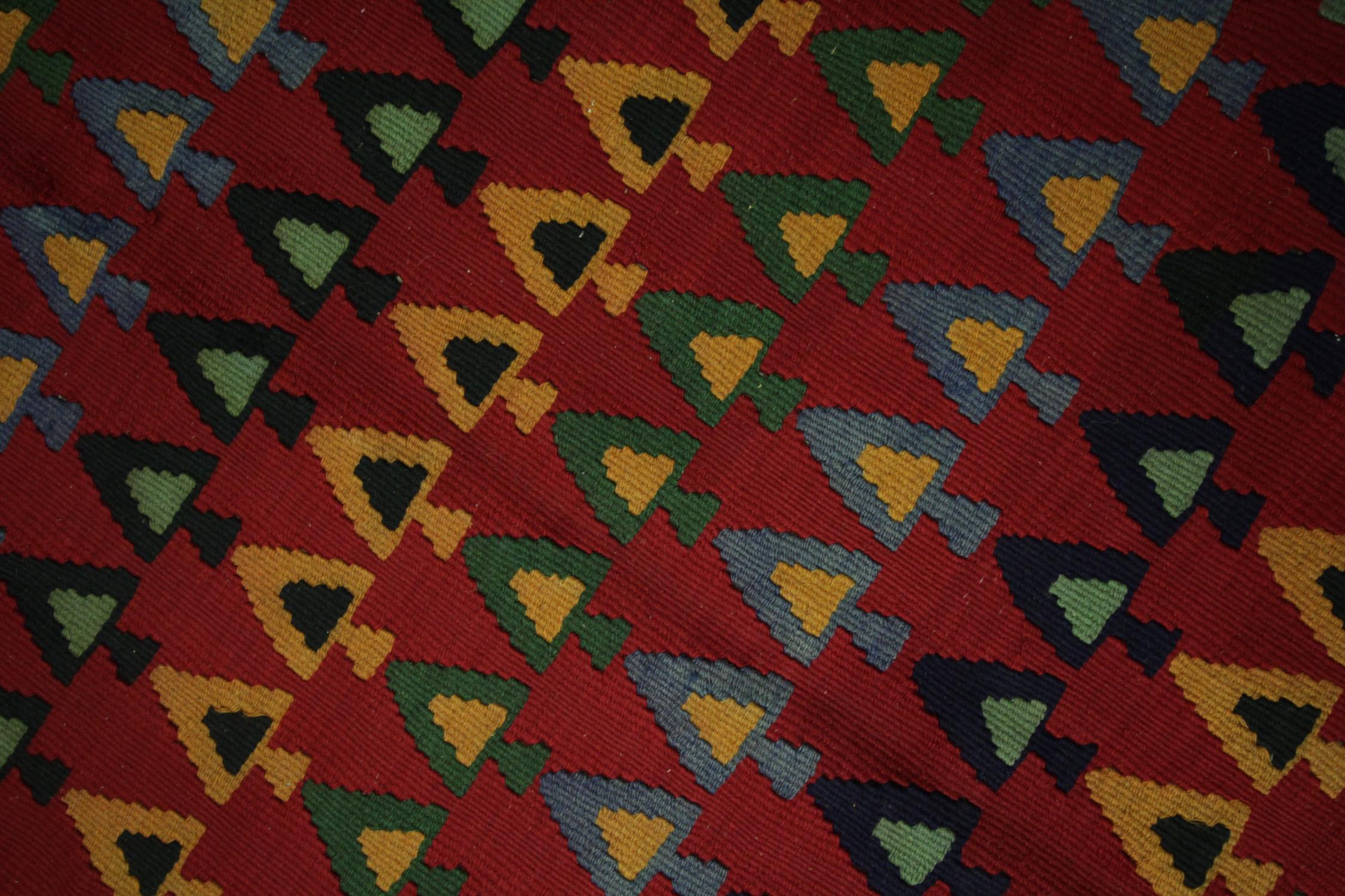 Handmade Carpet Vintage Kilim Rug, Traditional Tribal Red Wool Area Rug For Sale 1