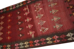 Alfombra Kilim Vintage hecha a mano, Alfombra tribal tradicional de lana roja