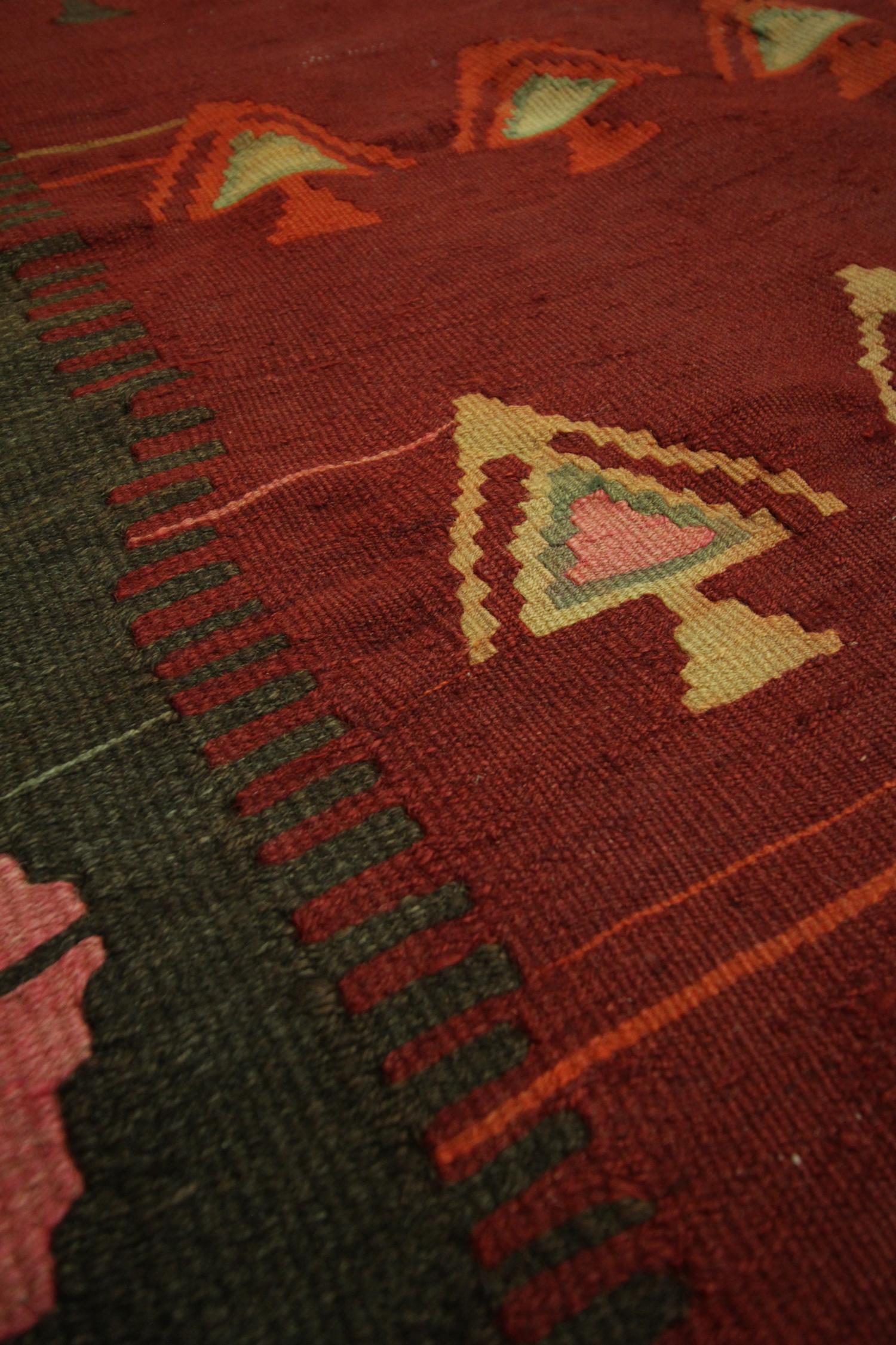Hand-Knotted Handmade Carpet Vintage Kilim Rug, Traditional Tribal Red Wool Area Rug For Sale