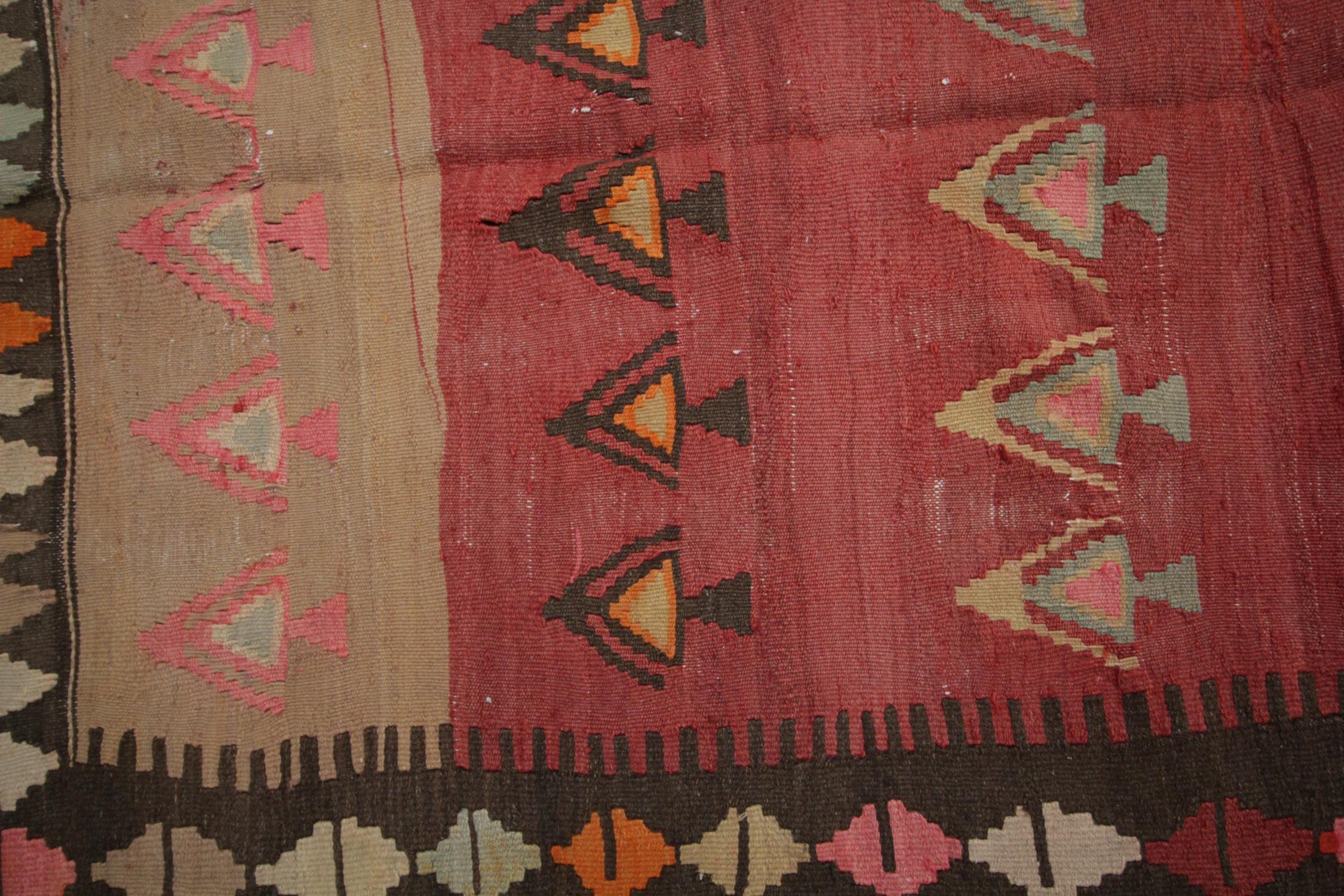 Mid-20th Century Handmade Carpet Vintage Kilim Rug, Traditional Tribal Red Wool Area Rug For Sale