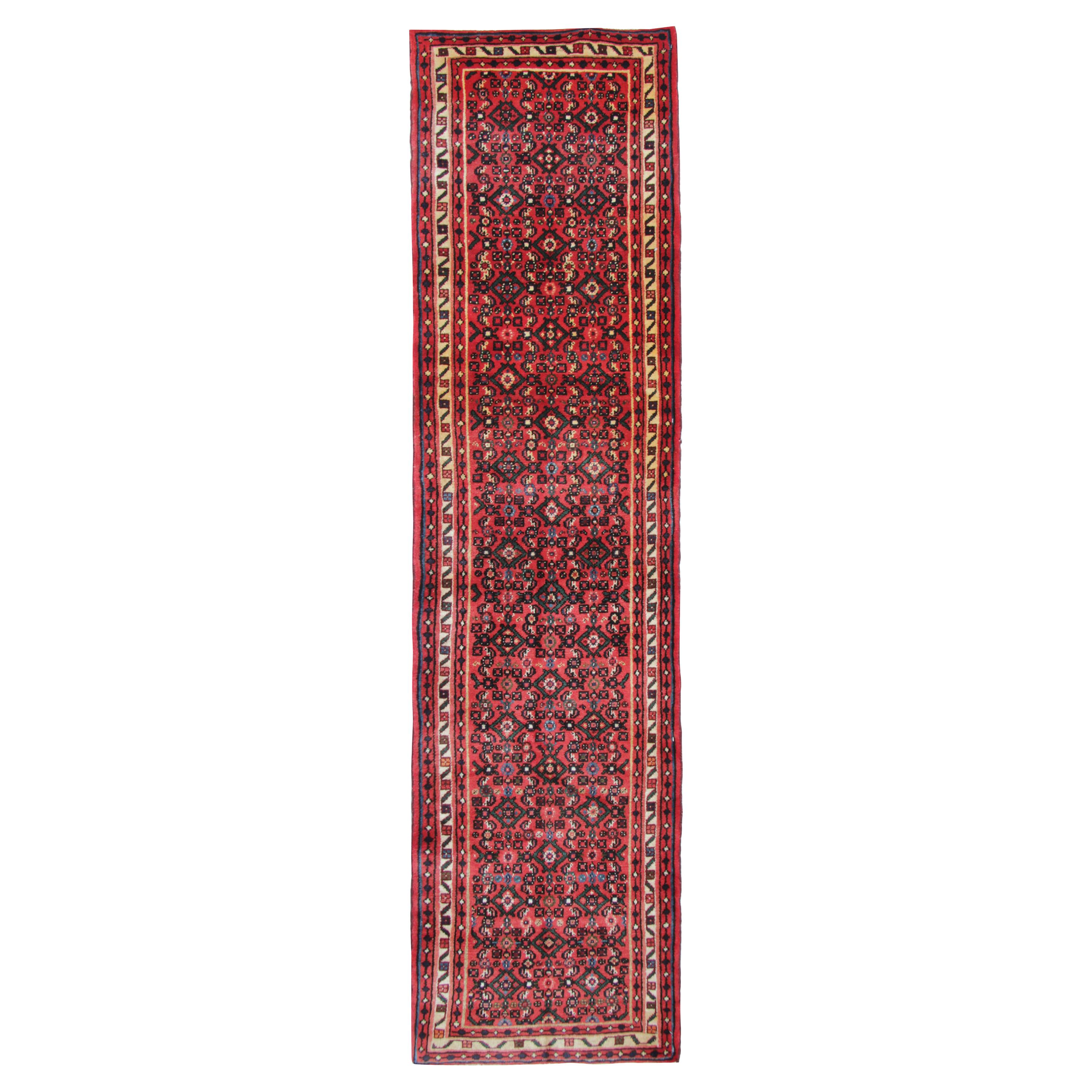 Handgefertigter Vintage-Läufer, Teppich aus orientalischer roter Wolle, Paar Läufer
